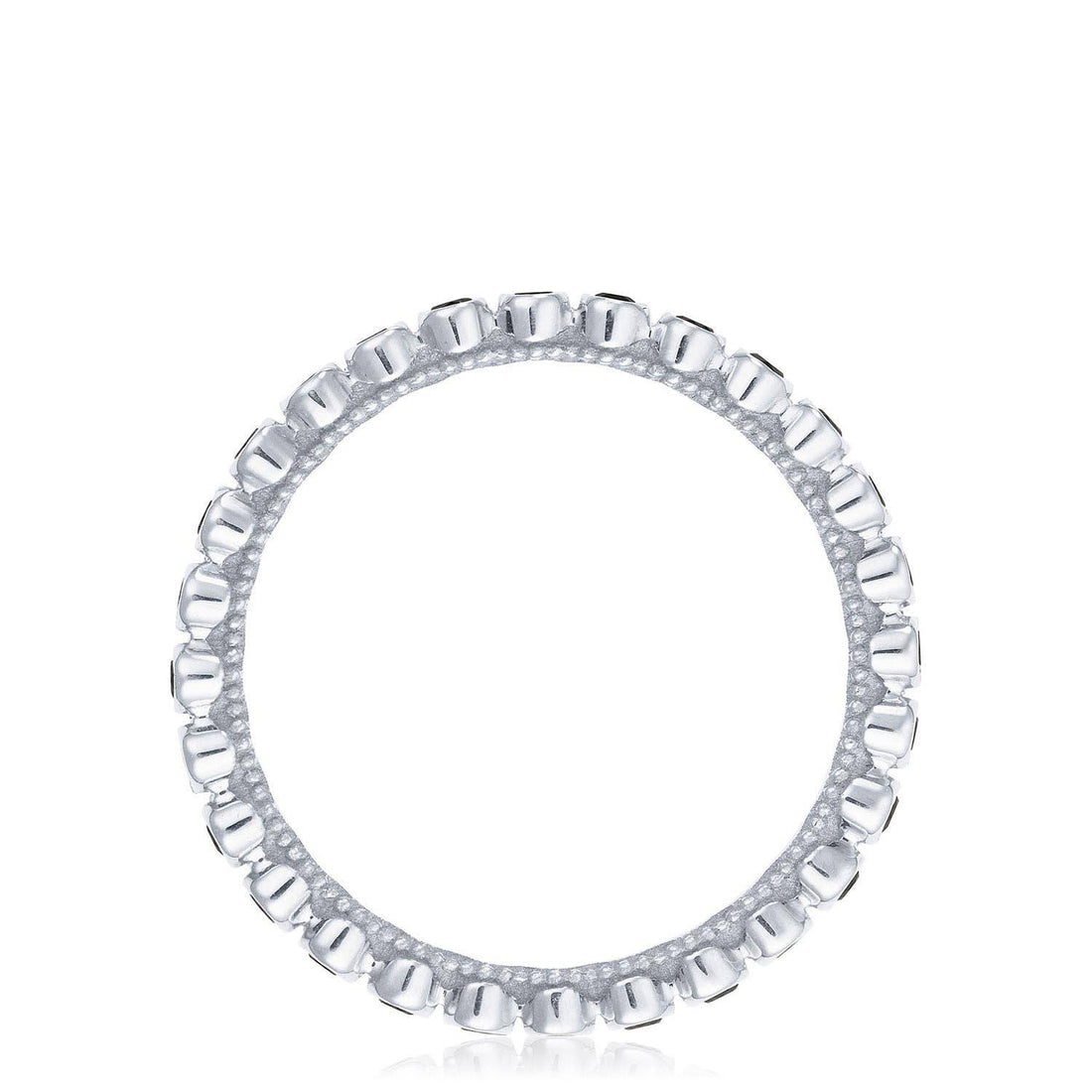 Round Bezel Droplet Wedding Band with Black Diamond