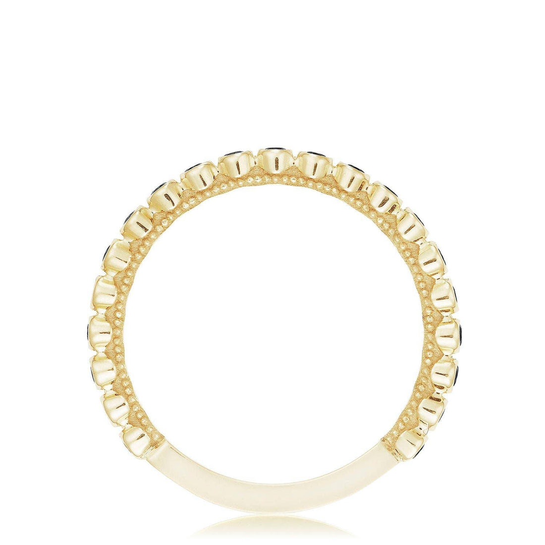Round Bezel Droplet Wedding Band with Black Diamond