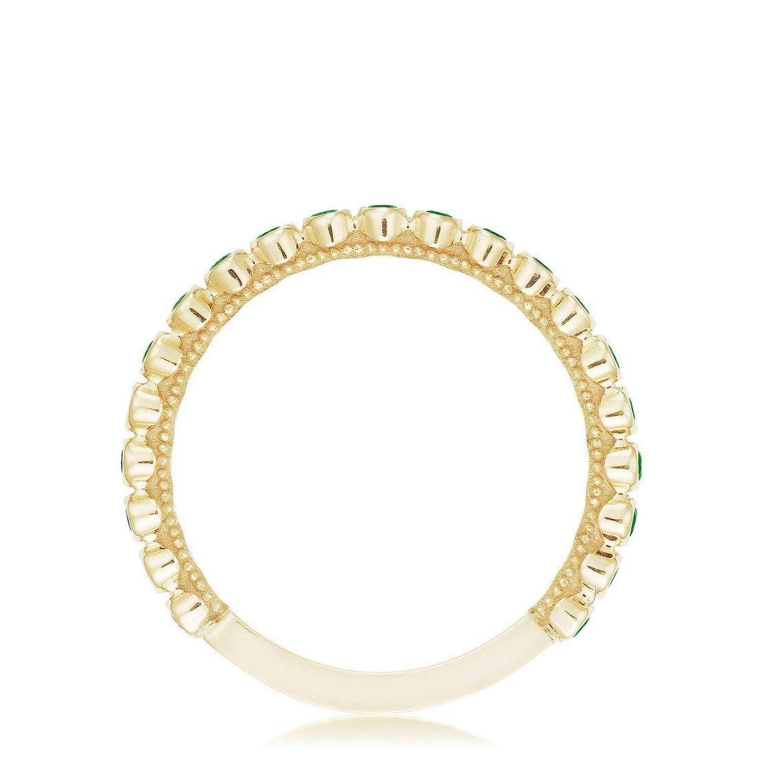 Round Bezel Droplet Wedding Band with Emerald