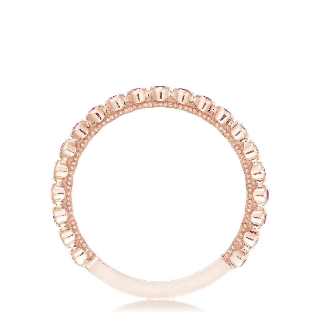 Round Bezel Droplet Wedding Band with Pink Sapphire