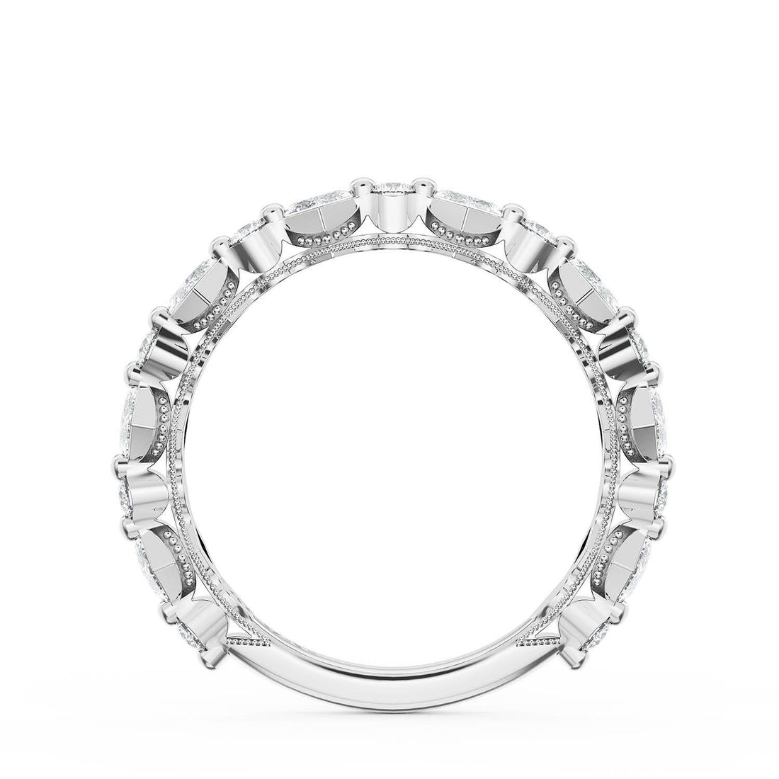 Carré and Round Diamond Wedding Band, 4.00mm