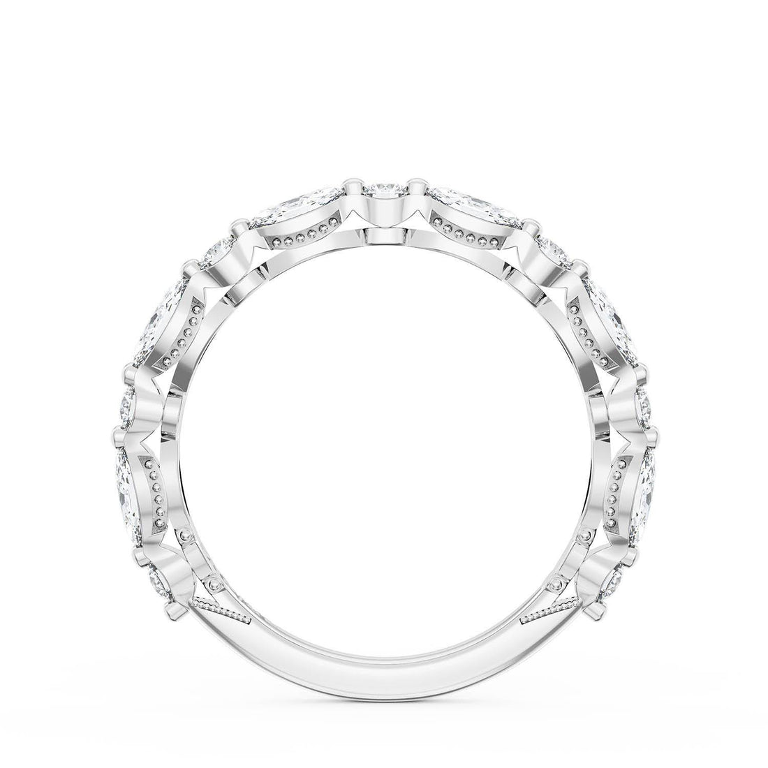 Marquise and Round Diamond Wedding Band, 2.80mm