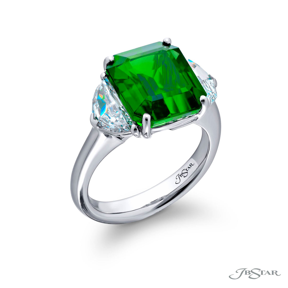 5.48 ct CDC Certified Emerald Ring | Emerald-Cut Emerald with Epaulet Diamonds in Platinum | Breathtaking Radiance by Jb Star