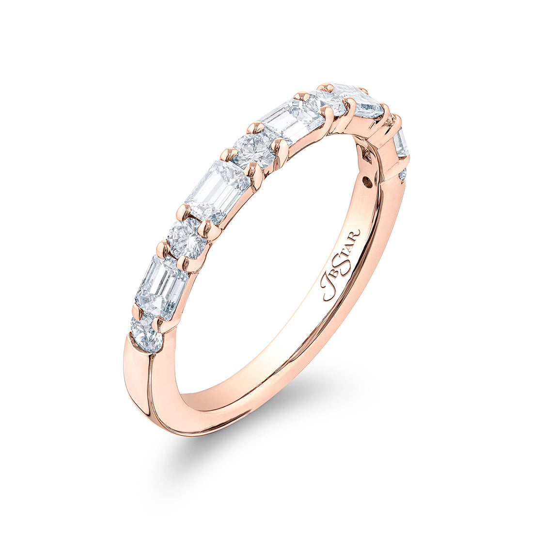 Elegance Elevated: Diamond Wedding Band | Emerald & Round-Cut | 18K Pink Gold