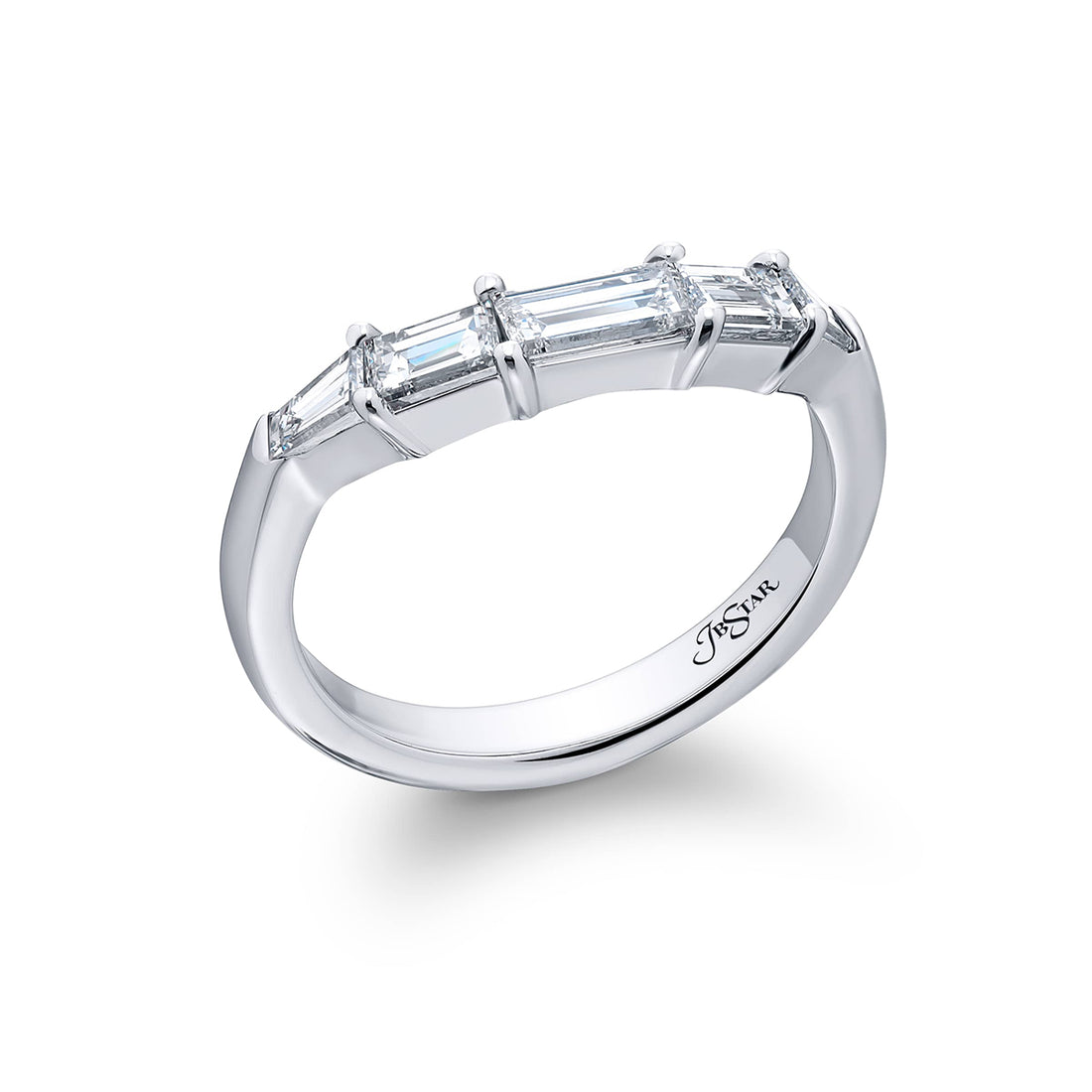 Curved Channel Diamond Band | Baguette Diamonds Set in Platinum