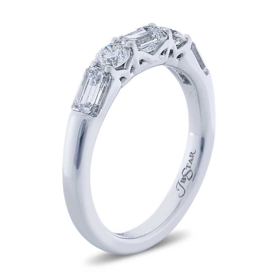 Elegance Elevated: Classic Single-Row Emerald-Cut and Round-Cut Diamond Band | Handcrafted in Platinum