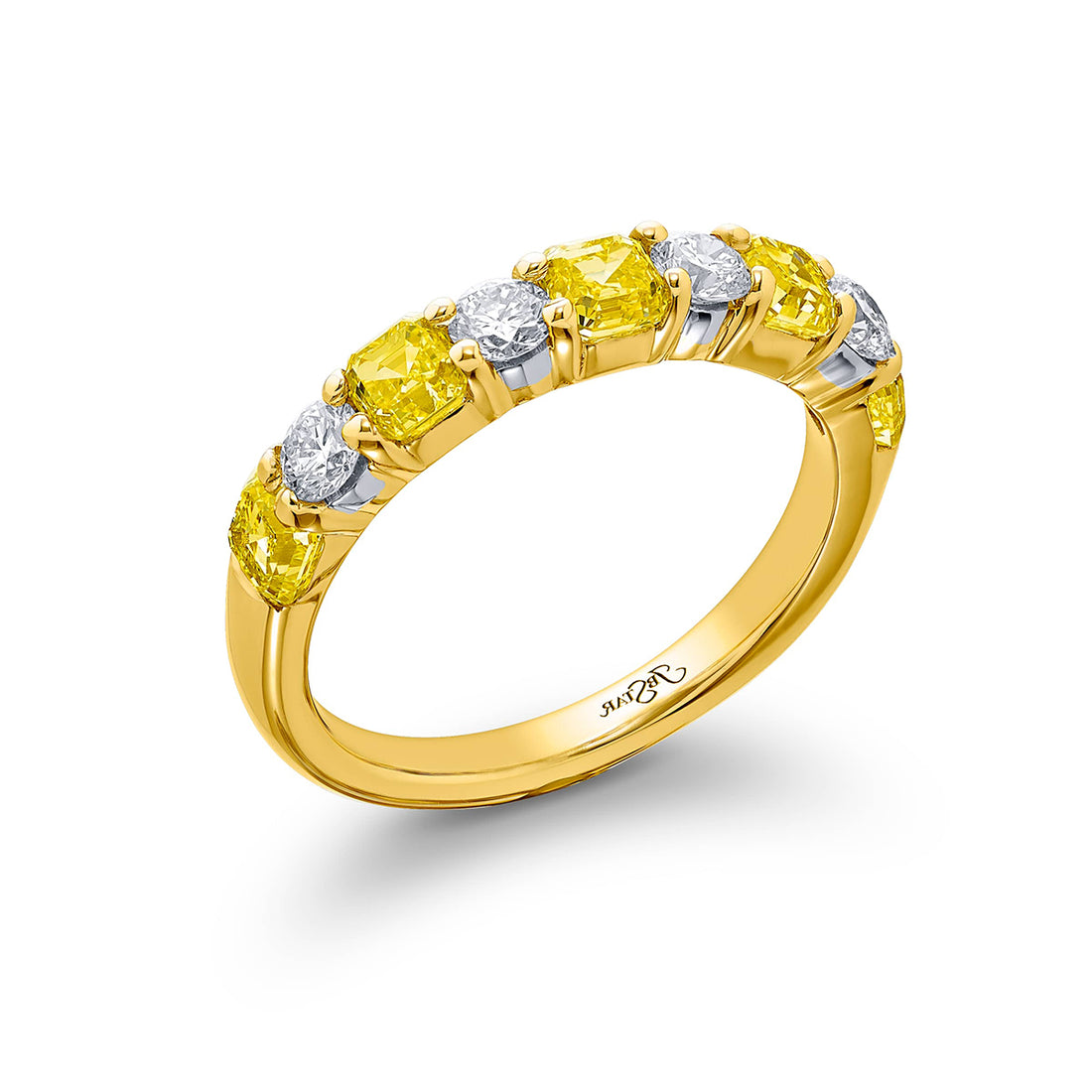 Classic Single-Row Fancy Yellow Diamond Band in 18K Yellow Gold