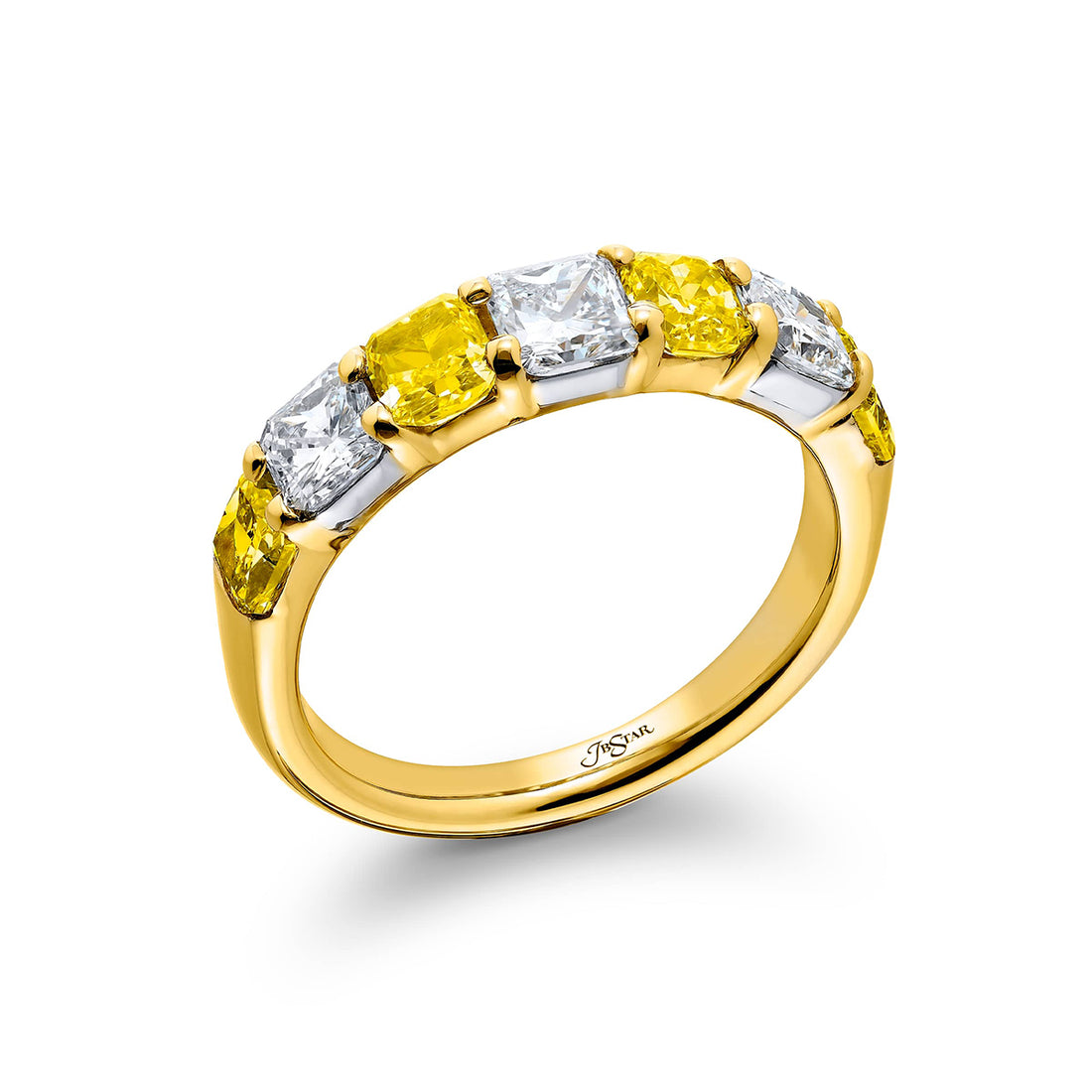 Classic Fancy Yellow and White Diamond Band | Radiant-Cut Diamonds in Platinum & 18K Gold