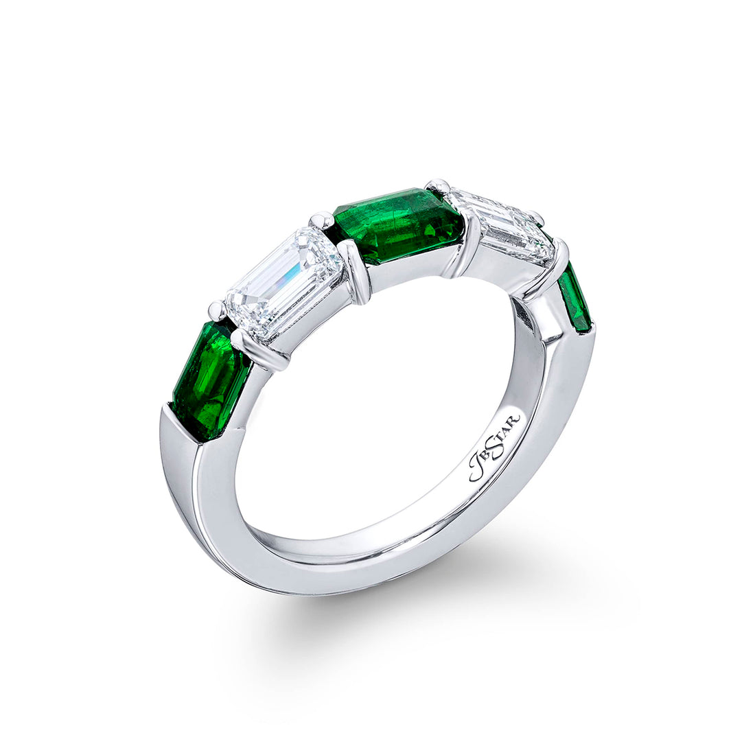 Elegance Elevated | Classic Single-Row Emerald and Diamond Band in Pure Platinum