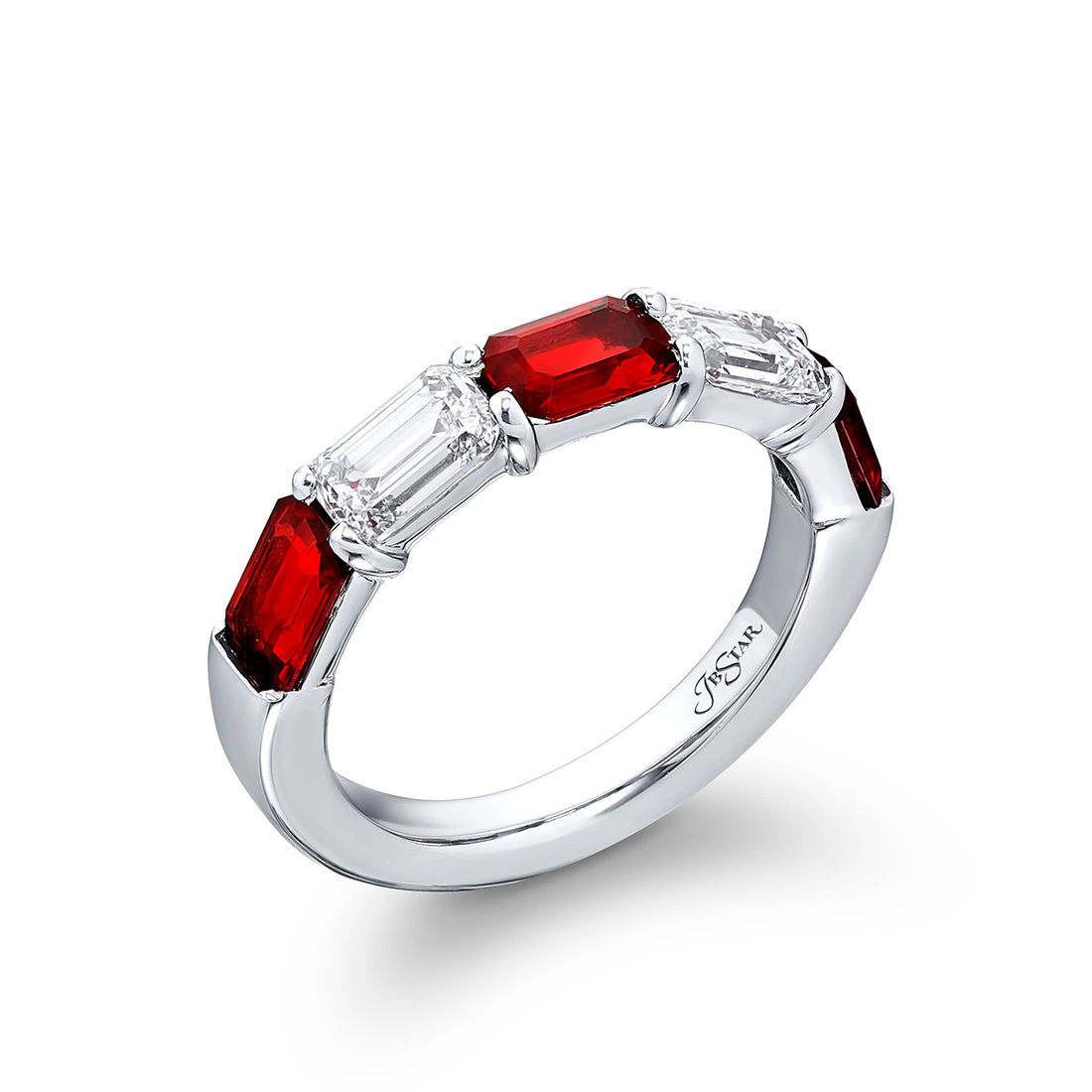 Elegance Elevated | Iconic Single-Row East-to-West Ruby and Diamond Band in Pure Platinum