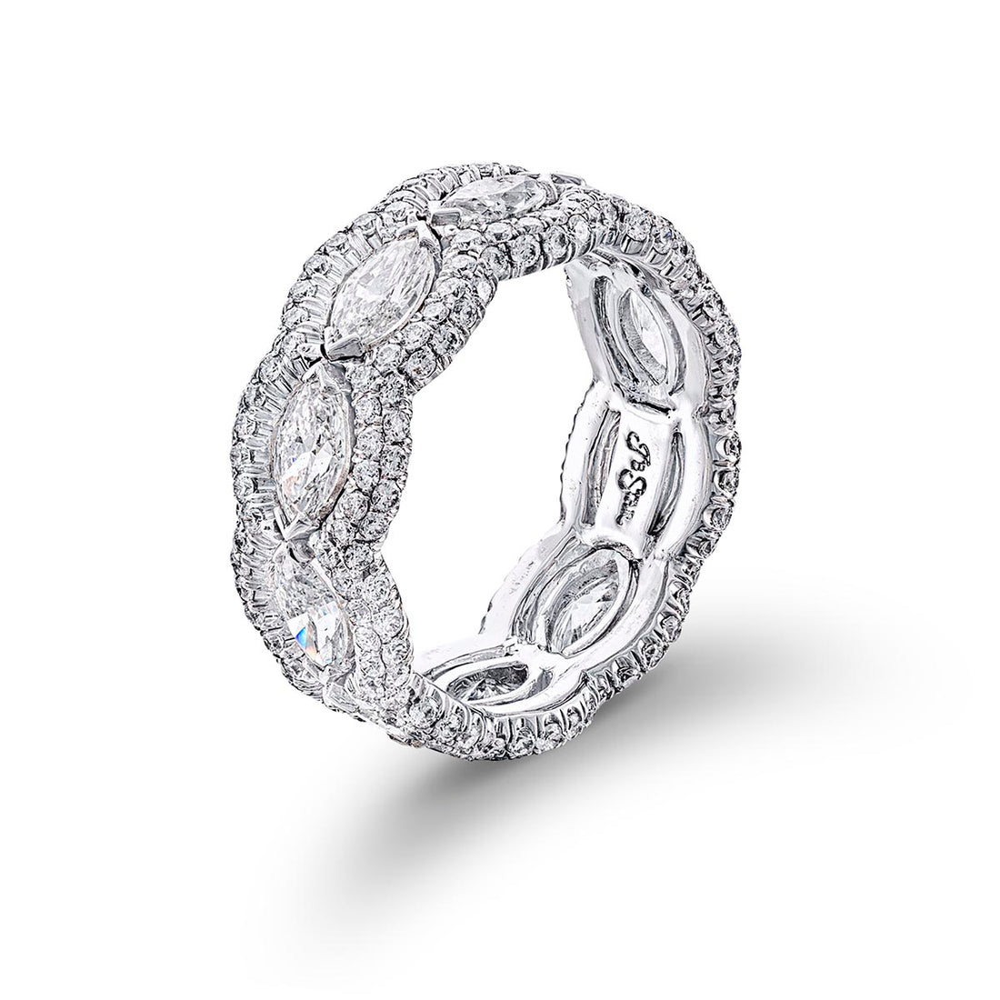 Diamond eternity band 10 marquise diamonds pave design.