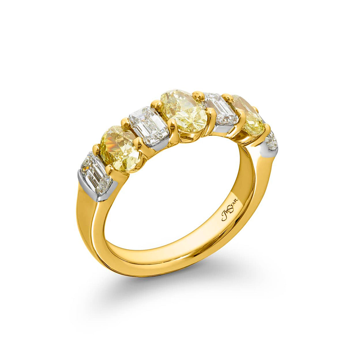 Classic Fancy Yellow & White Diamond Band | Oval & Emerald-Cut Design in 18K Gold