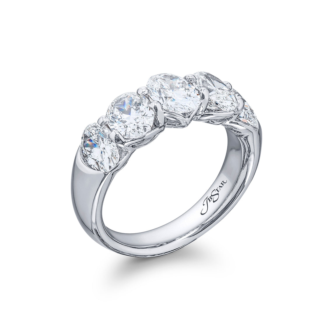 Elegance Elevated: Classic Single-Row Diamond Band | Oval-Cut Diamonds Set in Shared Prongs Handcrafted in Pure Platinum