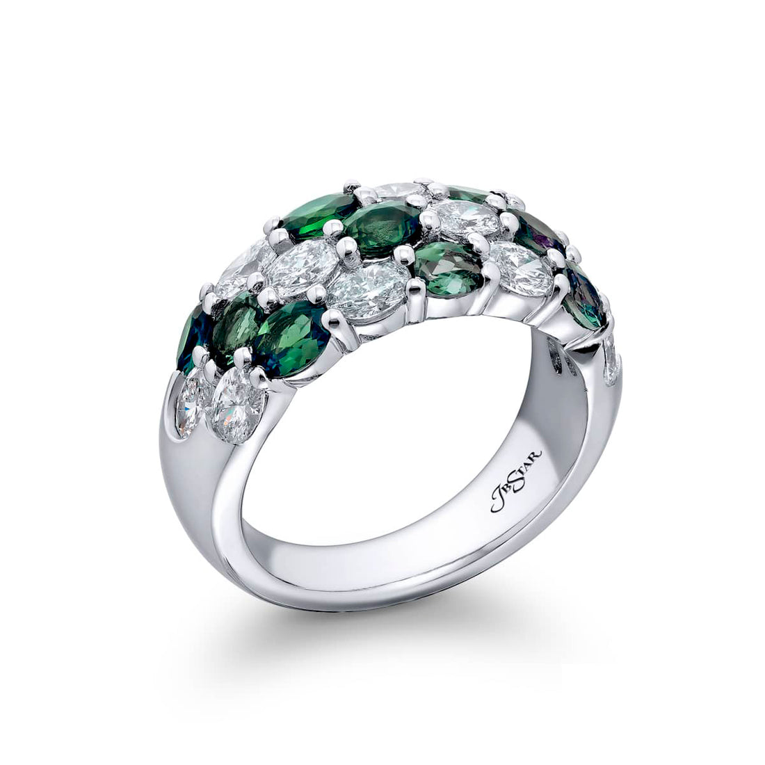 Classic Three-Row Alexandrite and Diamond Band | Handcrafted in Platinum