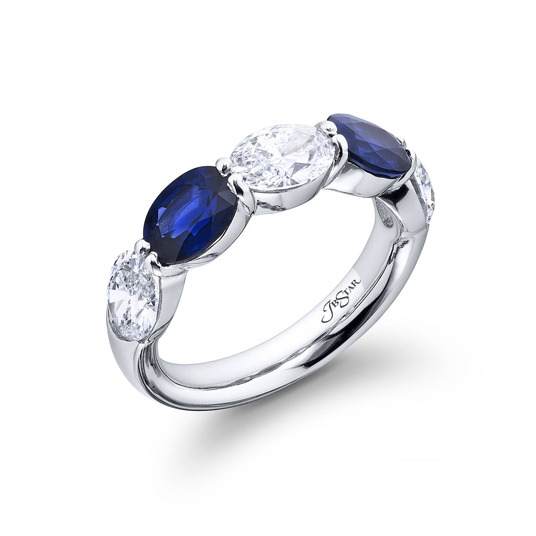 Elegance Elevated | Classic Single-Row Sapphire and Diamond Band in Pure Platinum