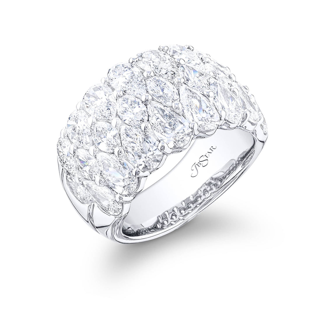 Iconic Three-Row Diamond Band | Marquise and Pear-Cut Diamonds in Platinum