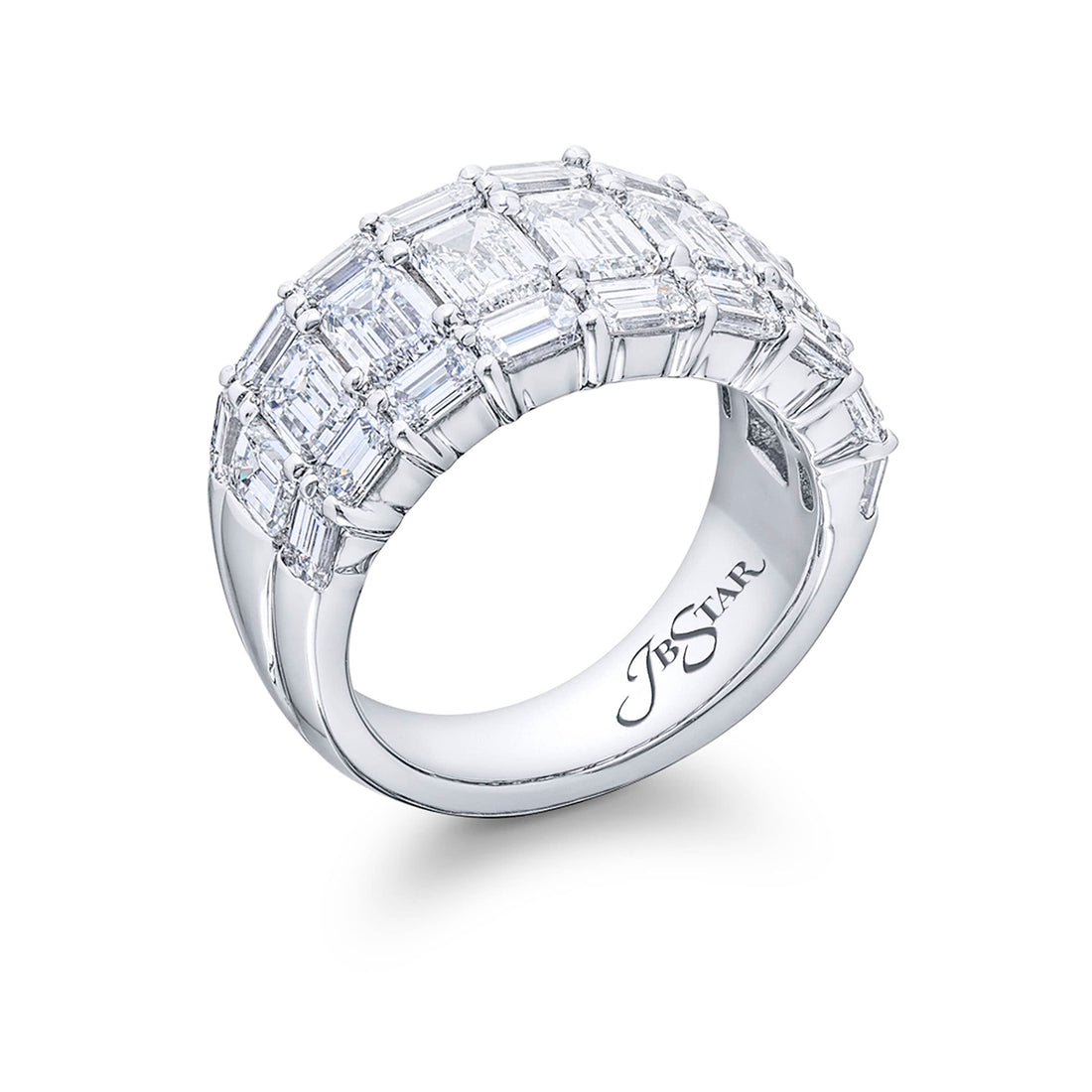 Classic Three-Row Diamond Band | Emerald-Cut Design in Platinum
