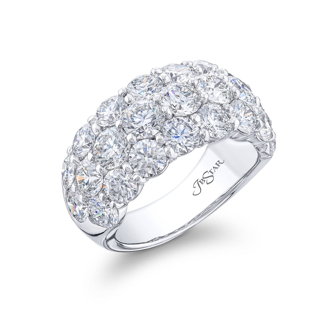 Three-Row Diamond Band | Round-Cut Design in Platinum