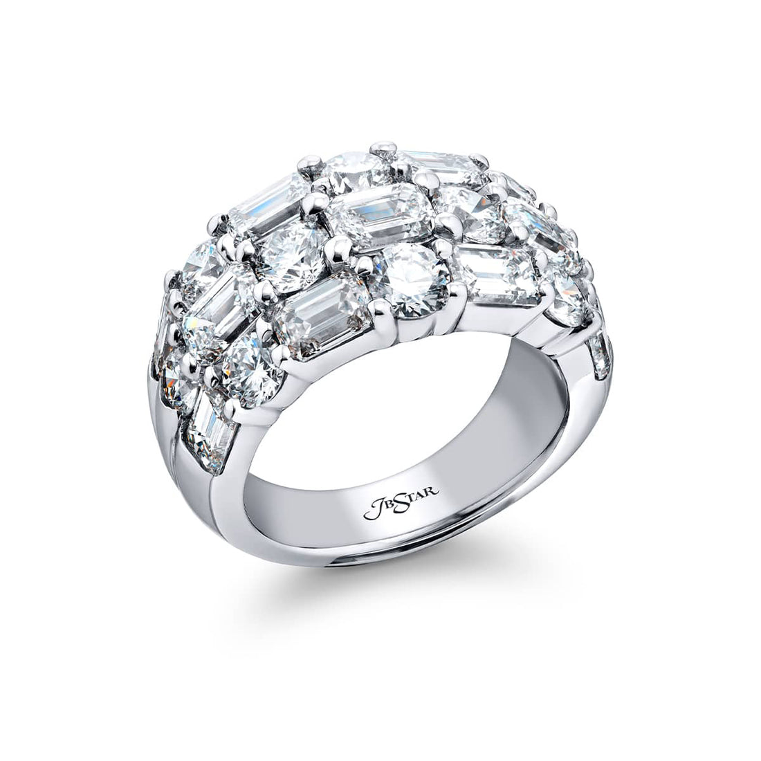 Three-Row East West Diamond Band | Emerald-Cut and Round Diamonds in Platinum | Elegance Elevated by Jb Star