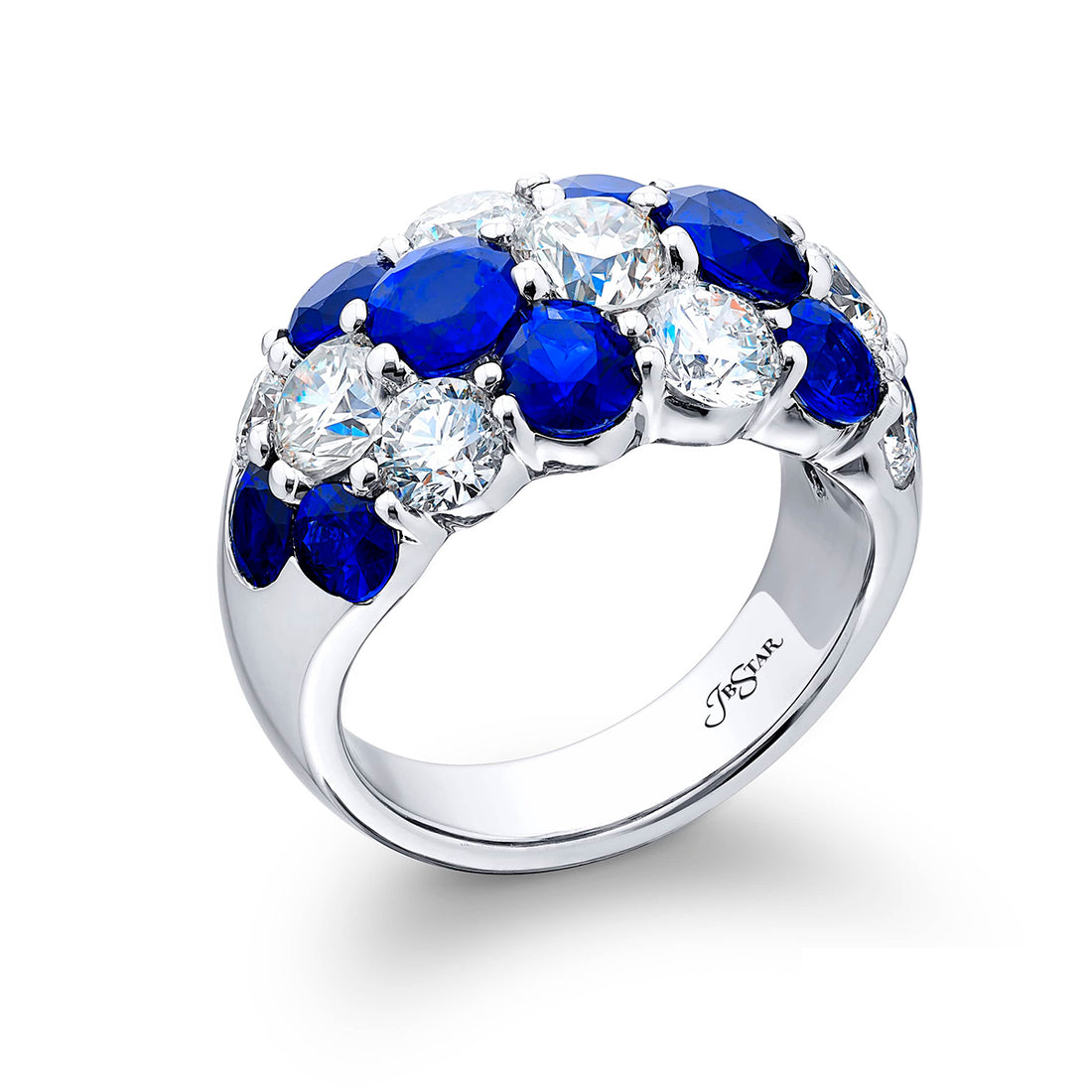 Iconic Three-Row Sapphire and Diamond Band | Platinum Handcrafted Design