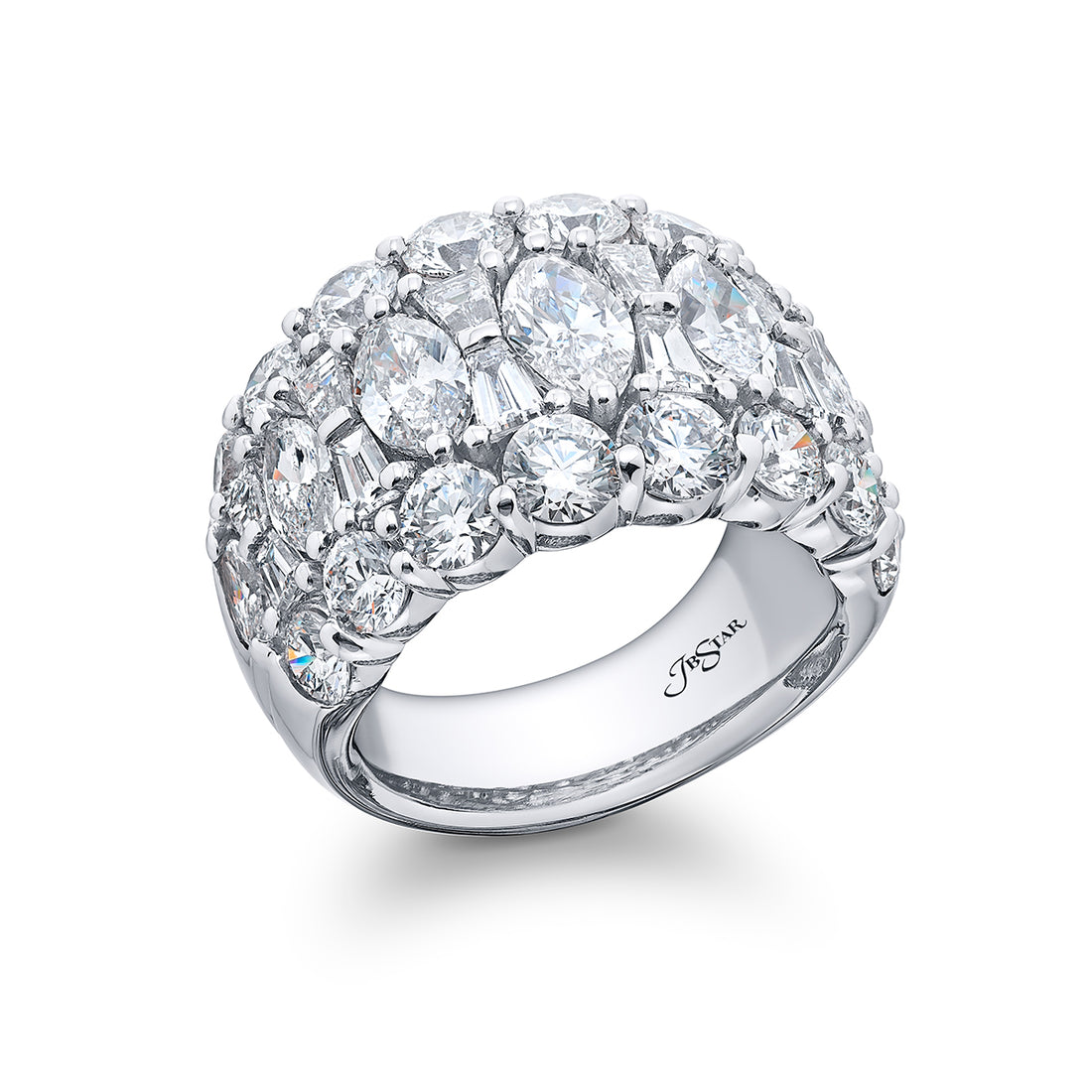 Signature Four-Row Diamond Band | Marquise Tapered Baguette & Round Diamonds | Handcrafted in Pure Platinum