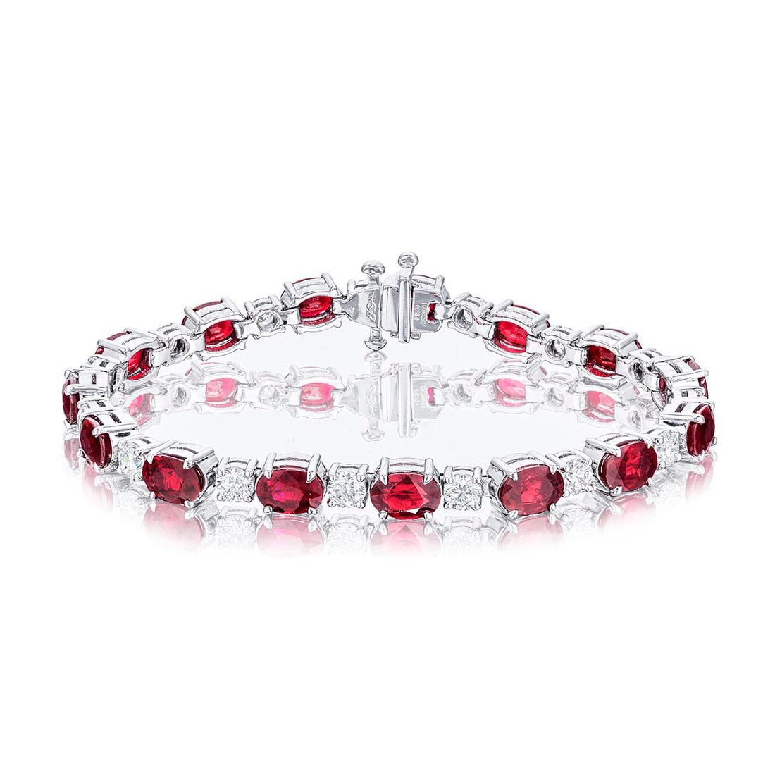 Platinum Oval Ruby and Diamond Bracelet