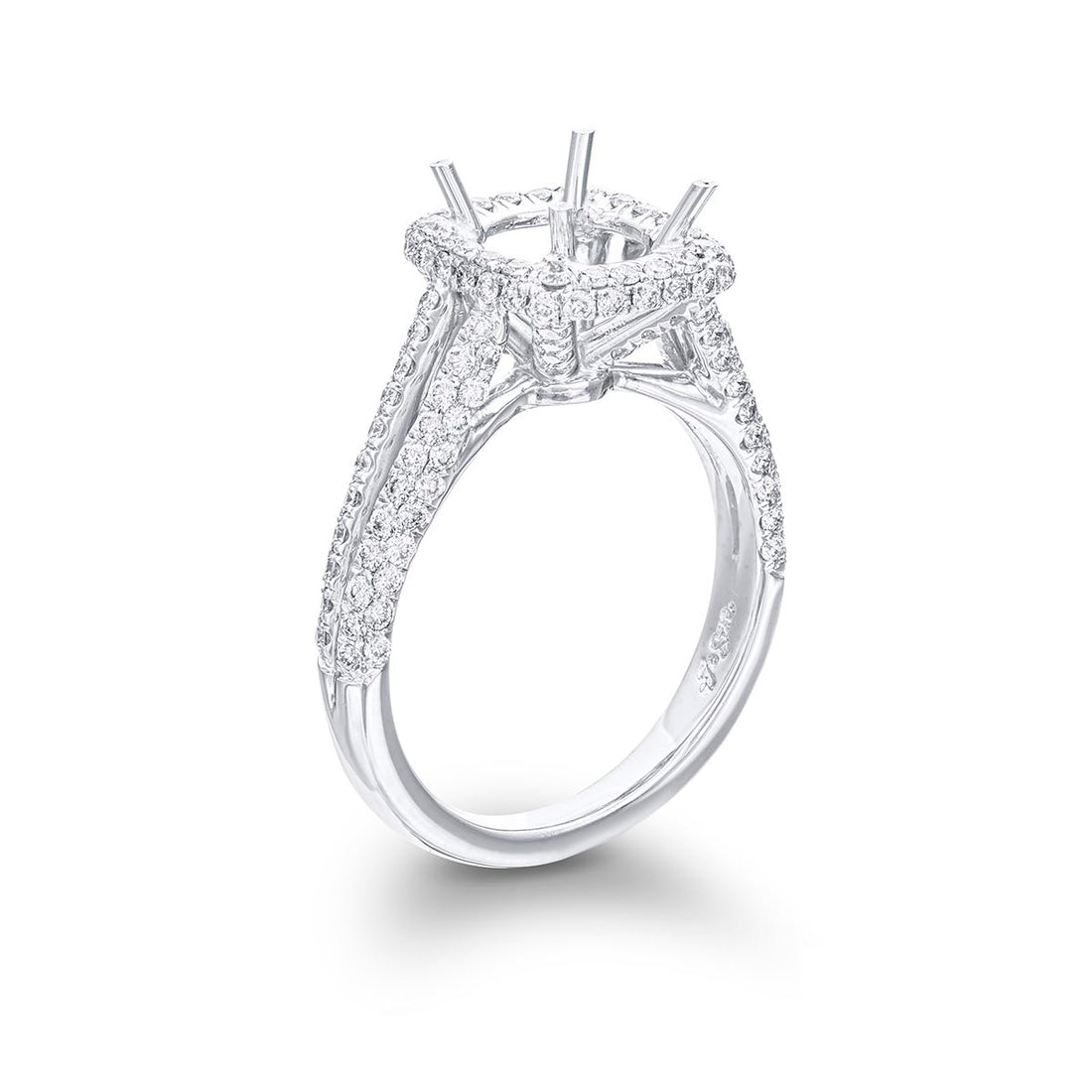 Diamond semi-mount 3 sided pave split shank