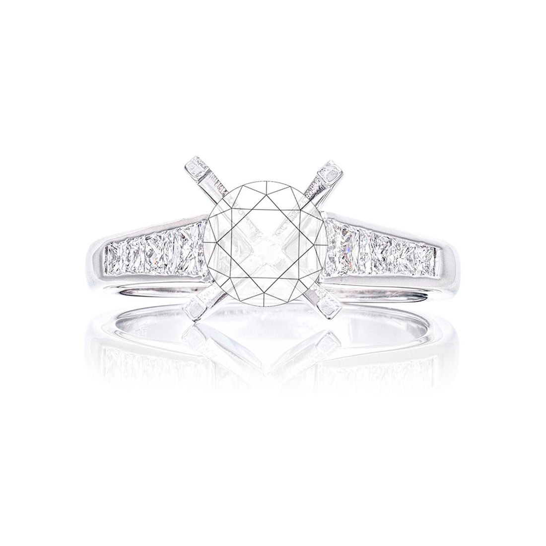 Semi Mounting 8 Trapezoid Diamonds In Center Channel Setting