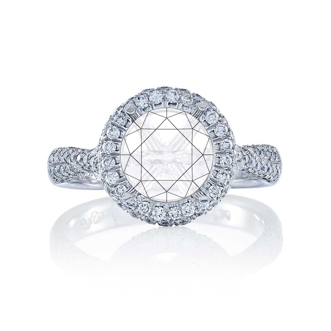 Platinum Semi-Mount Ring 3 sided diamond pave and Halo