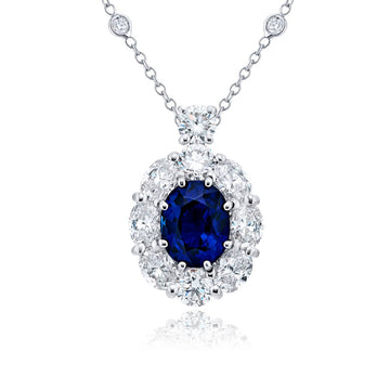 Exquisite Style: Our signature 1.87 ct. Sapphire Pendant  Oval Sapphire with Oval & Round Diamonds in Pure Platinum