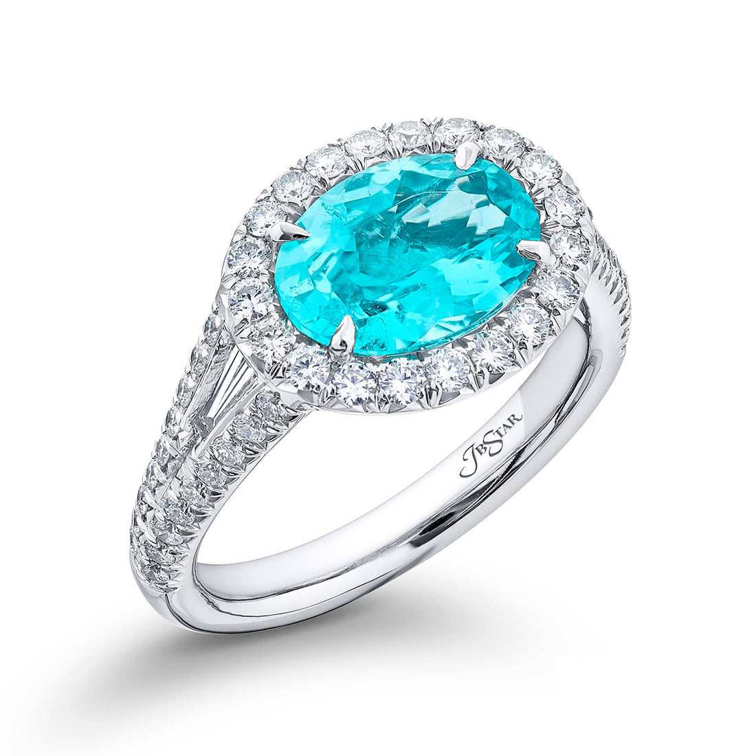Platinum Oval Paraiba Certified Micro Pave Ring