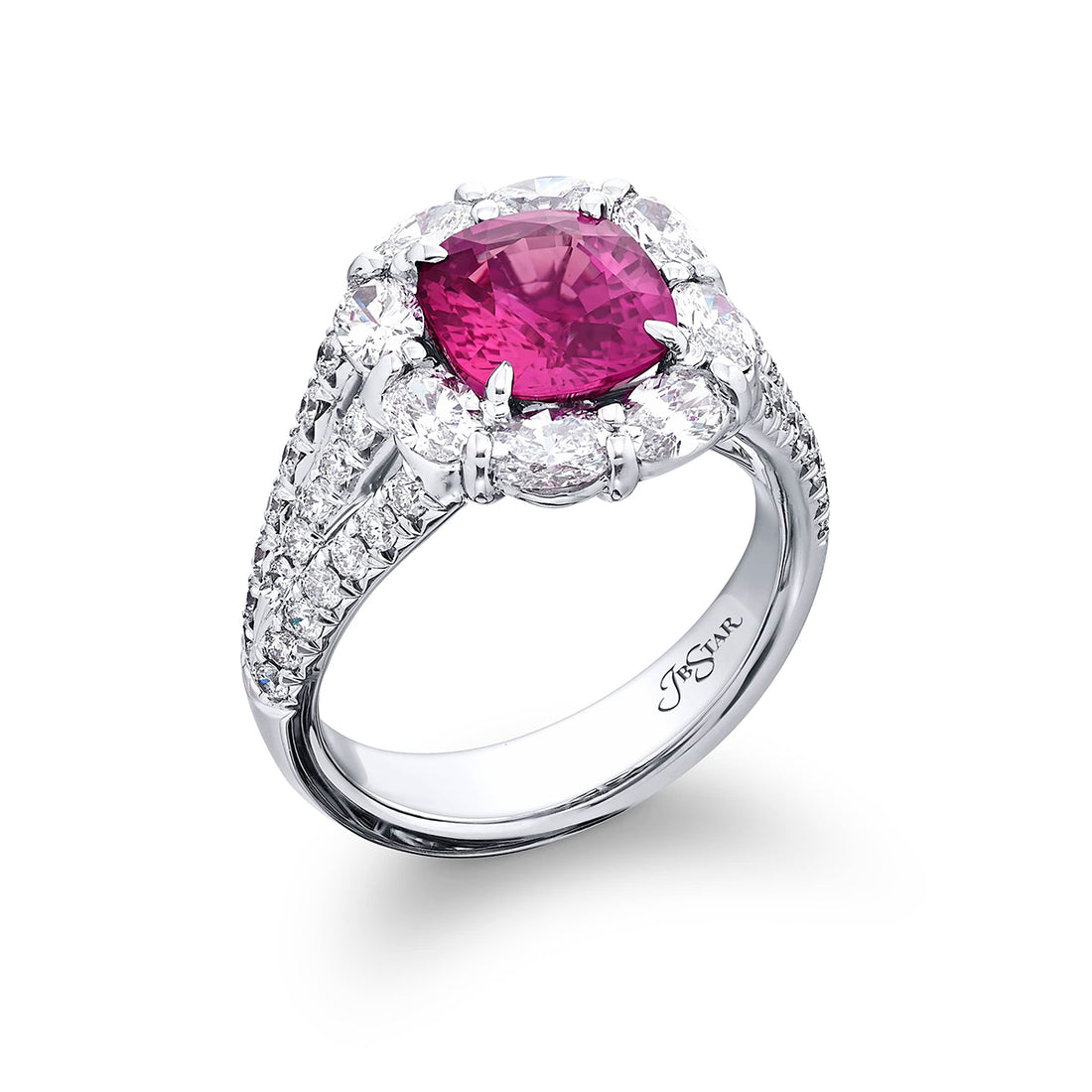 2.67 ct. Certified Burmese Cushion-Cut Pink Sapphire & Oval Diamond Ring in Platinum