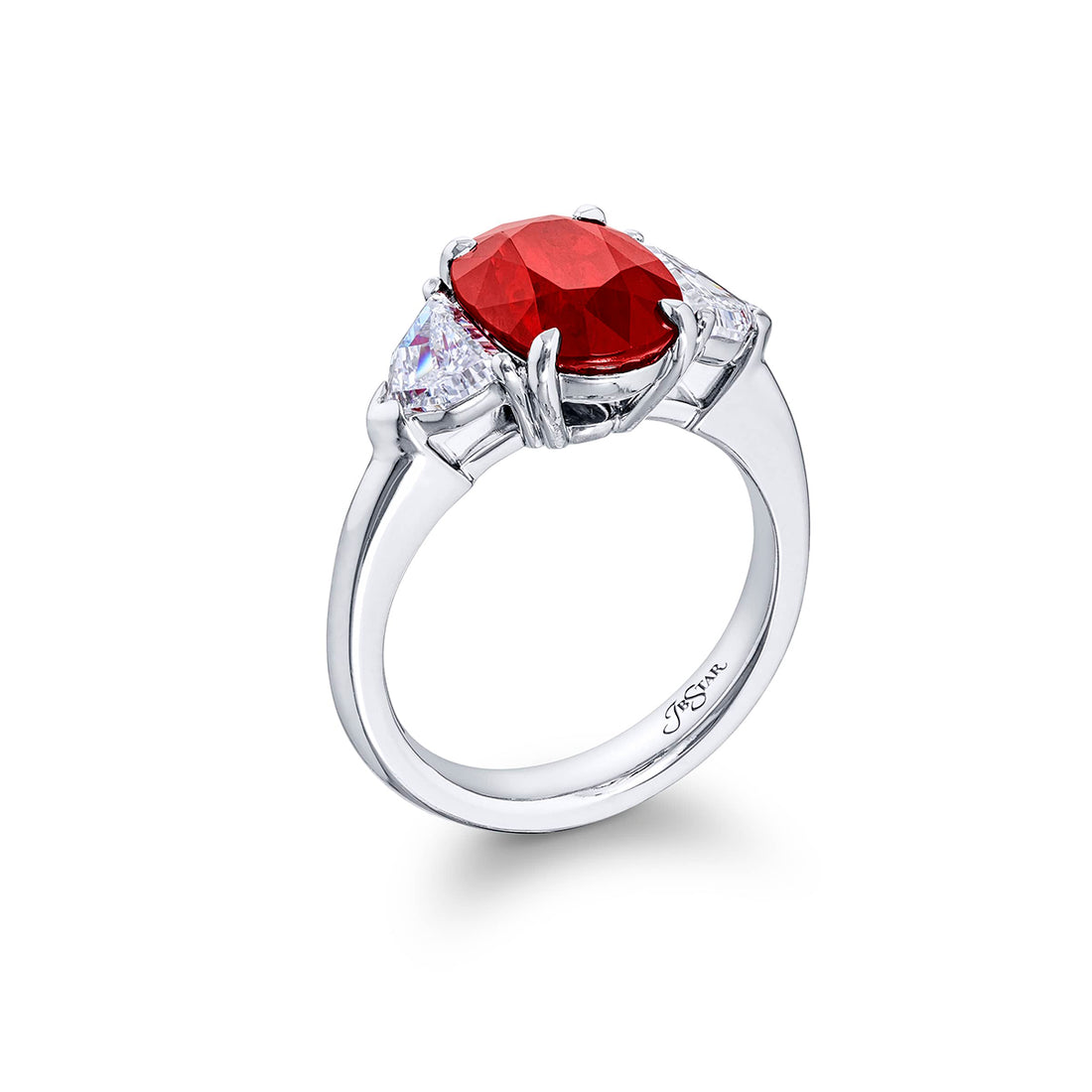4.10 ct Certified Burmese Ruby & Diamond Ring | Intense Oval Ruby with Epaulet Diamonds in Platinum | Breathtaking Radiance by Jb Star