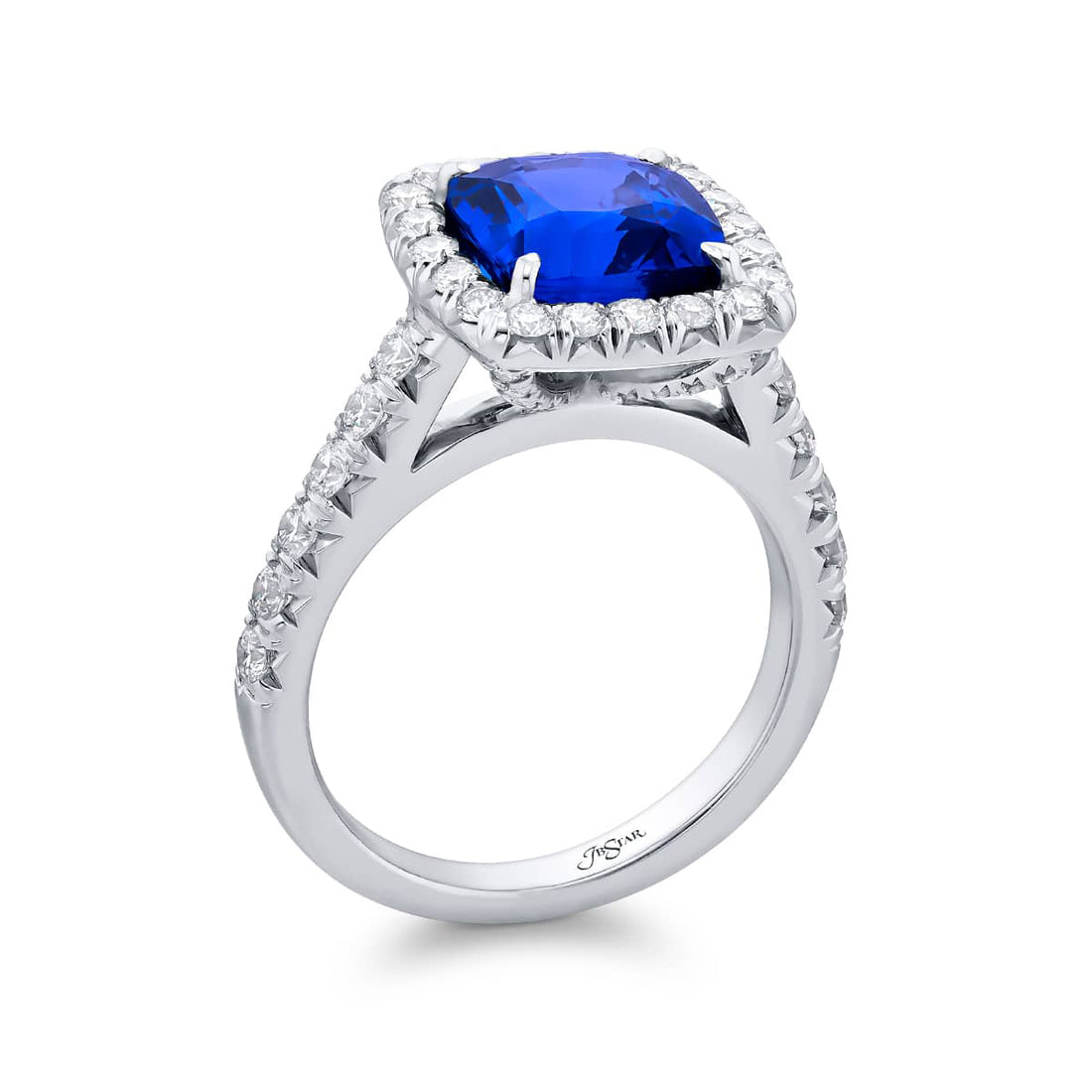 Sapphire & Diamond Ring 4.43 ct. Cushion Cut Micro Pave