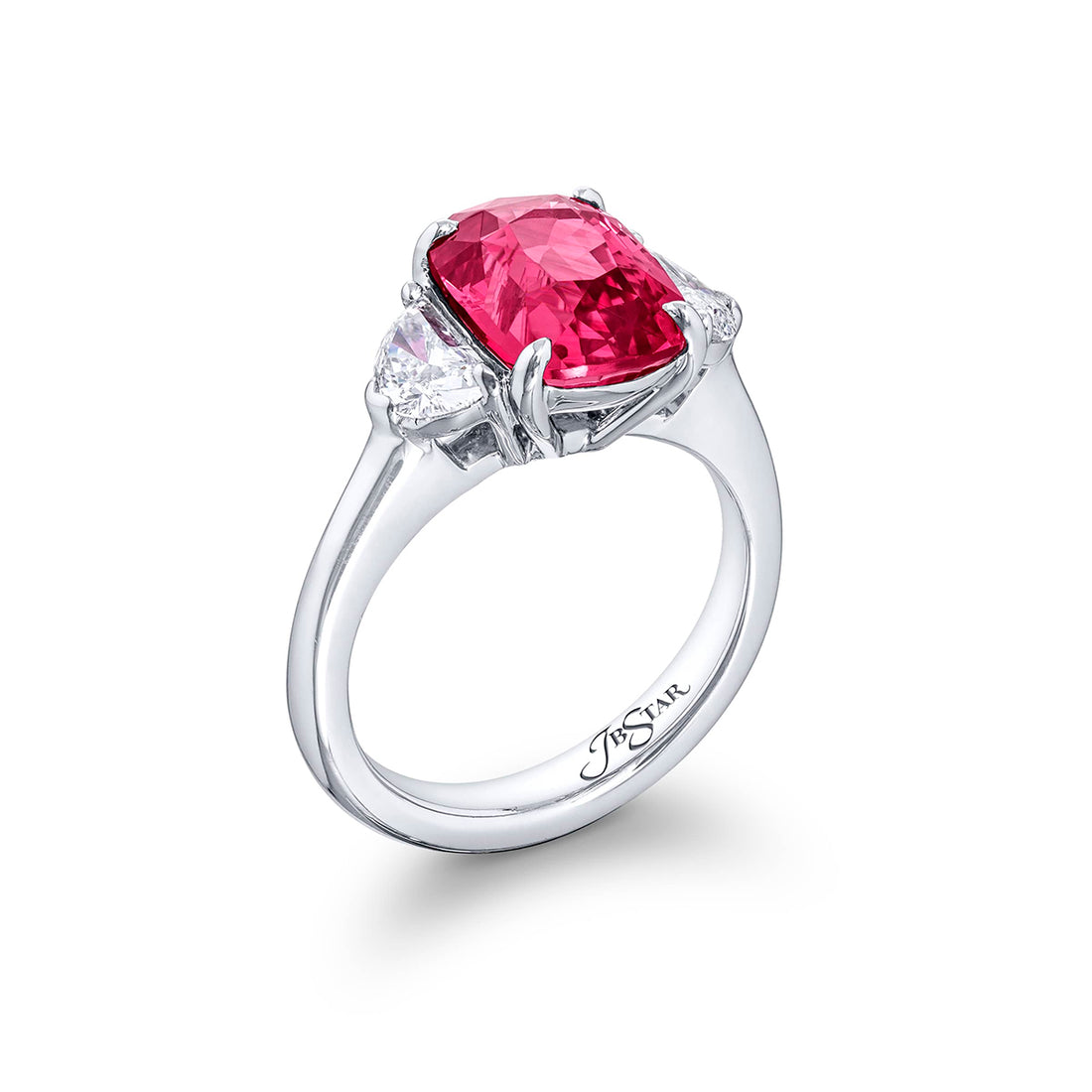 Elegant 5.09 ct. Certified Cushion Pink Sapphire & Half Moon Diamond Ring in Platinum