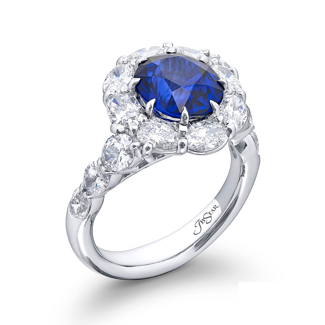 3.79 ct. CDC-Certified Oval Sapphire & Oval Diamond Swirl Ring in Platinum