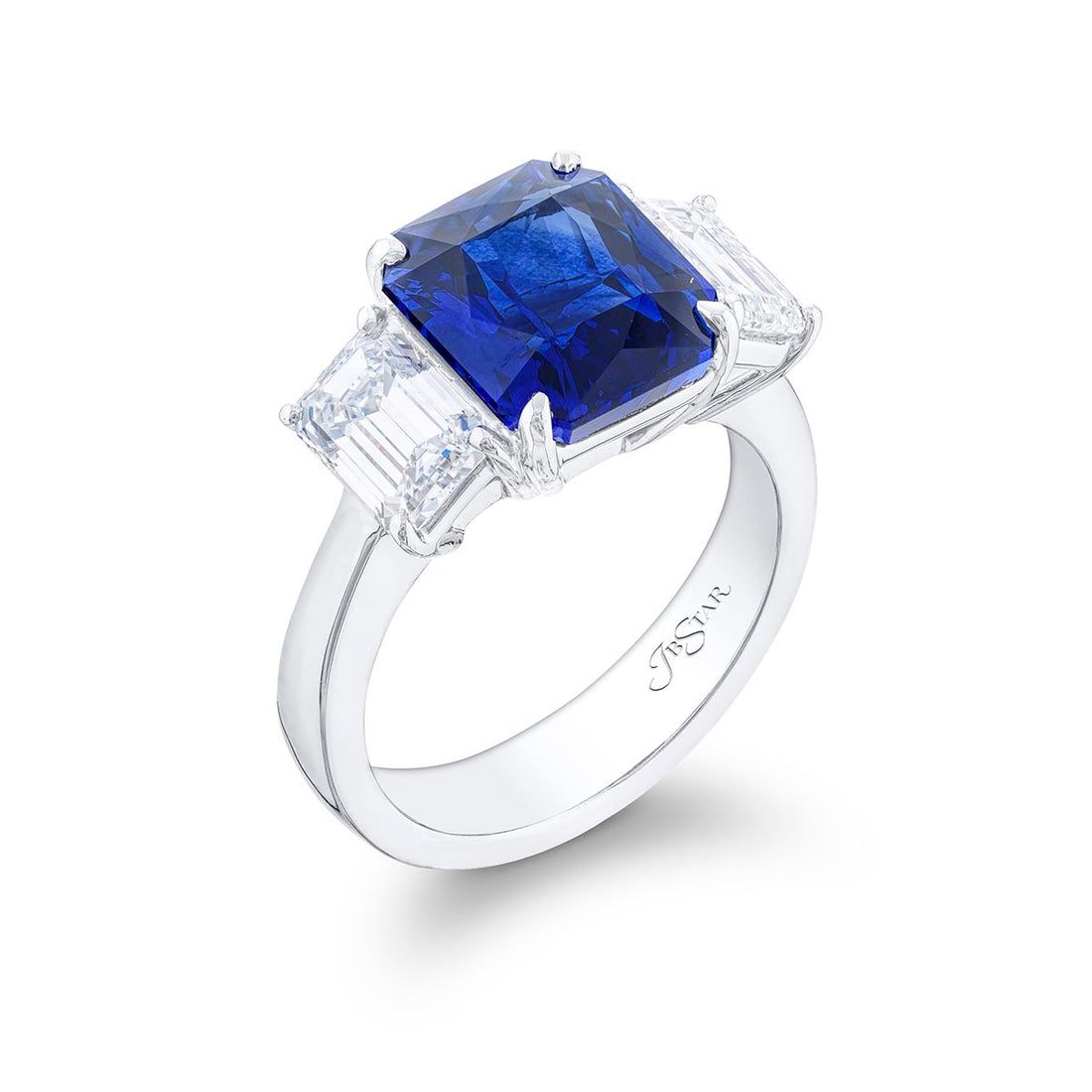 4.61 ct. Certified Sri Lankan Emerald-Cut Sapphire and Diamond Ring in Platinum