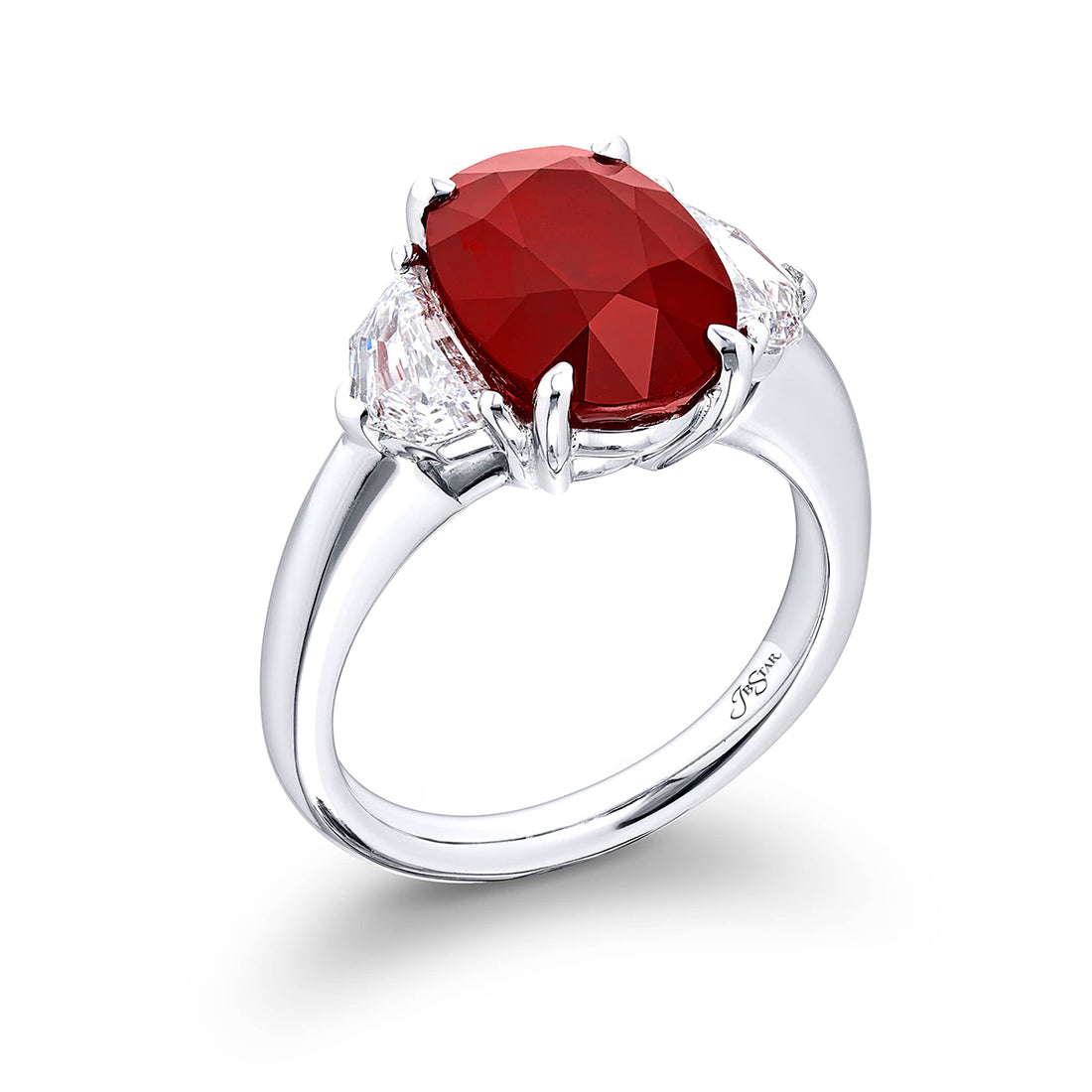 6.08 ct Certified Burmese Intense Red Ruby Ring | Oval-Cut Ruby with Epaulet Diamonds in Platinum | Breathtaking Radiance by Jb Star
