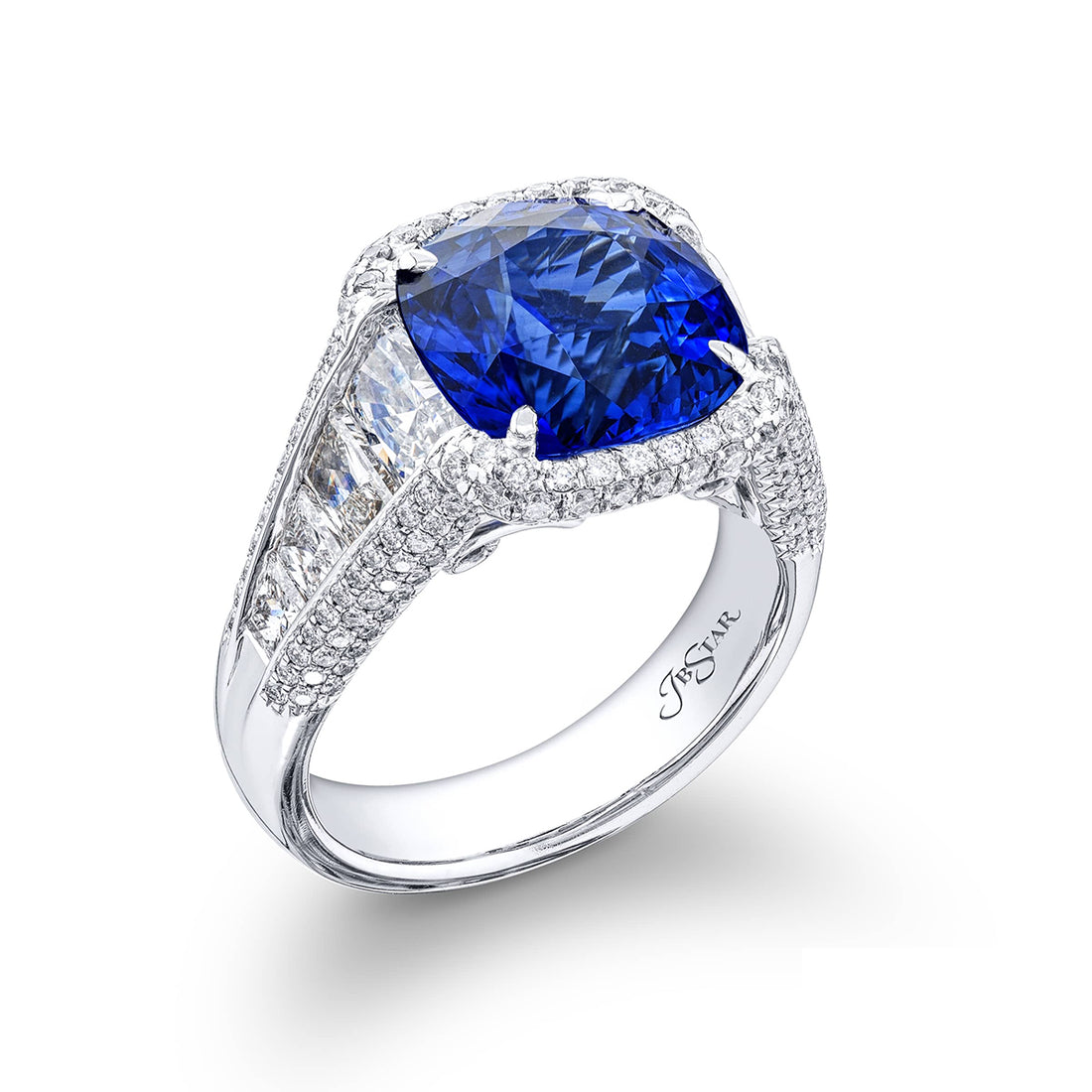 5.02 ct. Sri Lankan Cushion-Cut Sapphire & Diamond Ring in Platinum