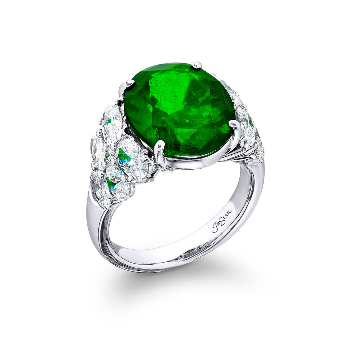 7.31 ct. Vivid Oval Emerald & Diamond Ring in Platinum