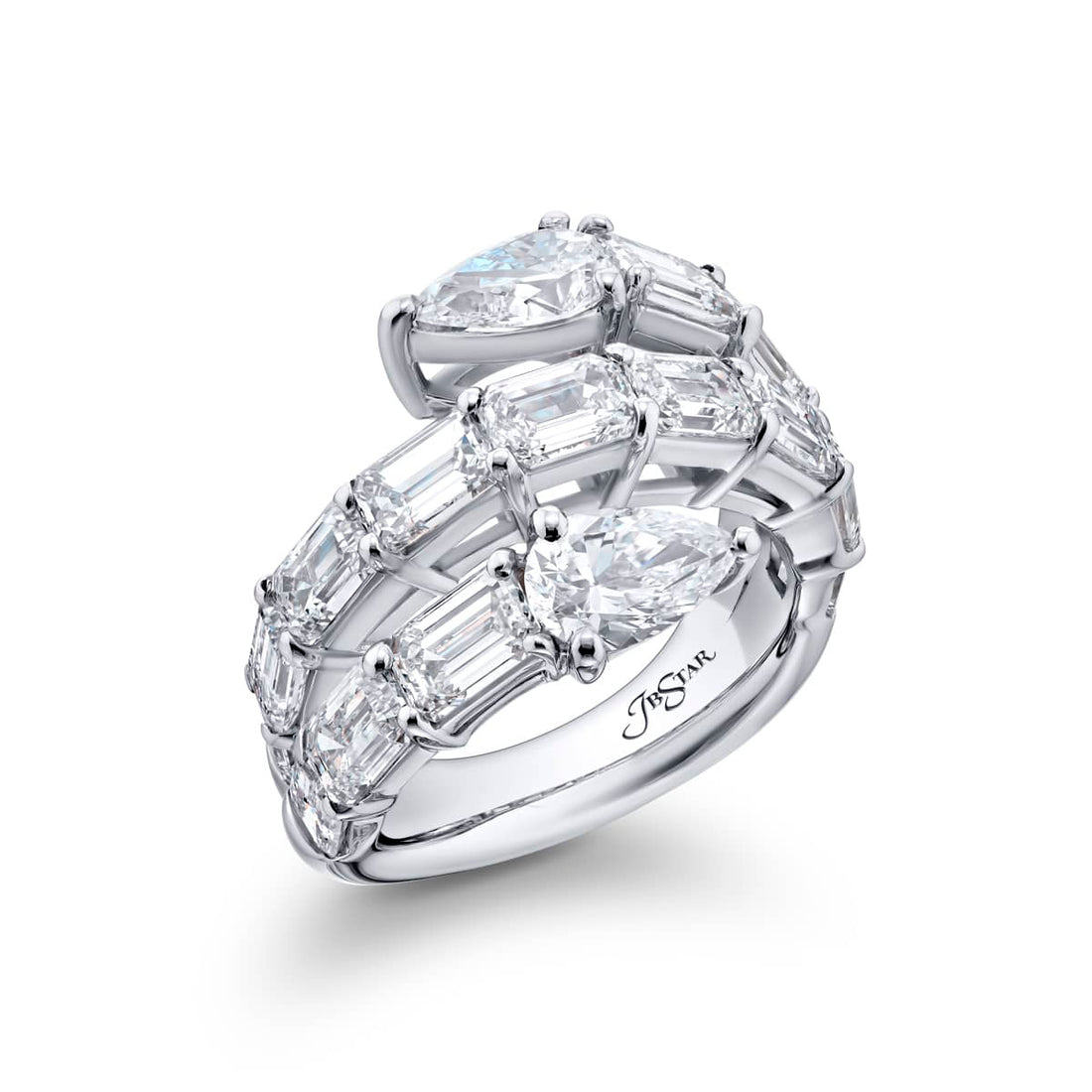 Dazzling Brilliance: GIA Certified Three-Row Twogether Diamond Ring  Pear-Shaped & Emerald-Cut Diamonds in Pure Platinum
