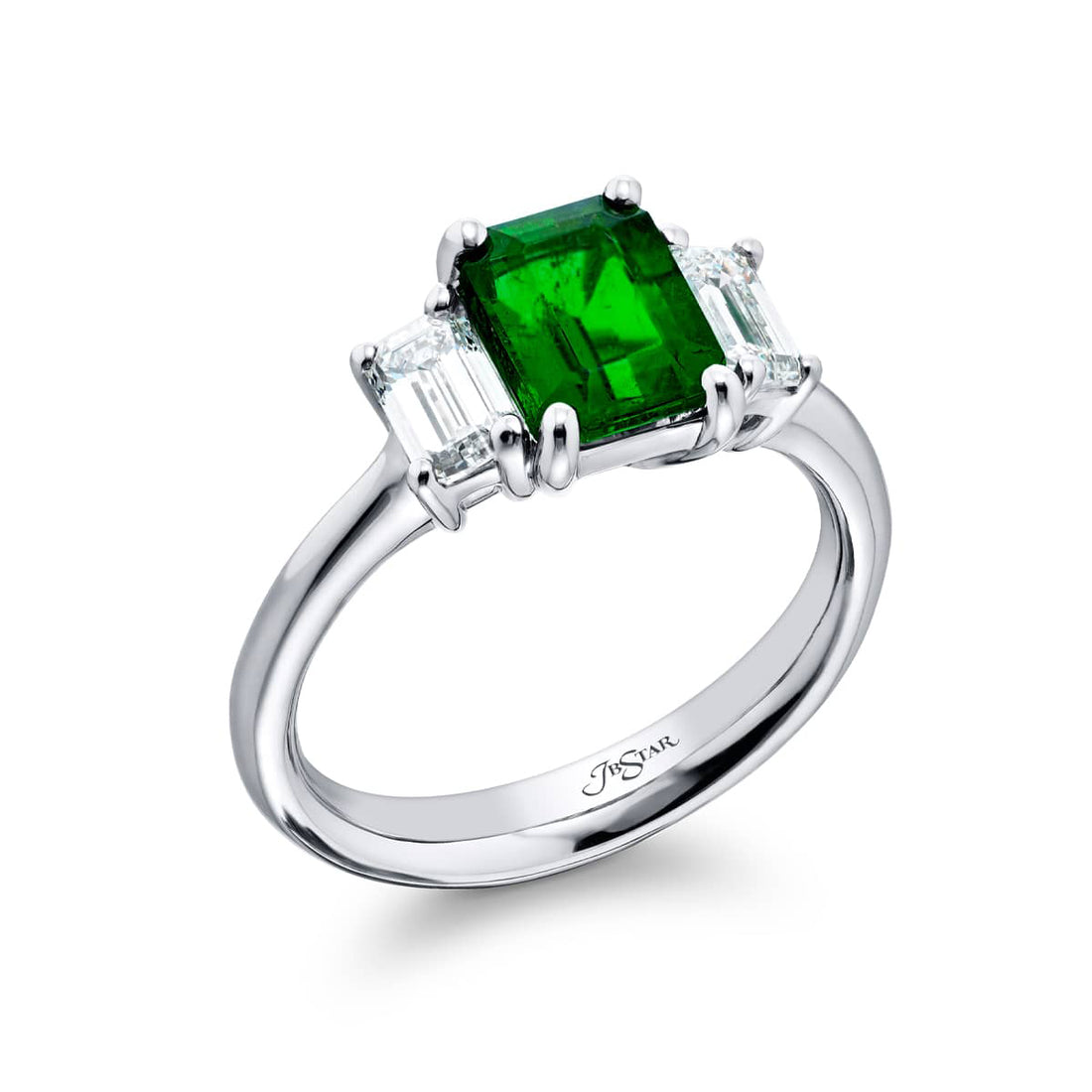 Stunning 1.41 ct. Vivid Emerald-Cut Emerald and Diamond Ring in Platinum