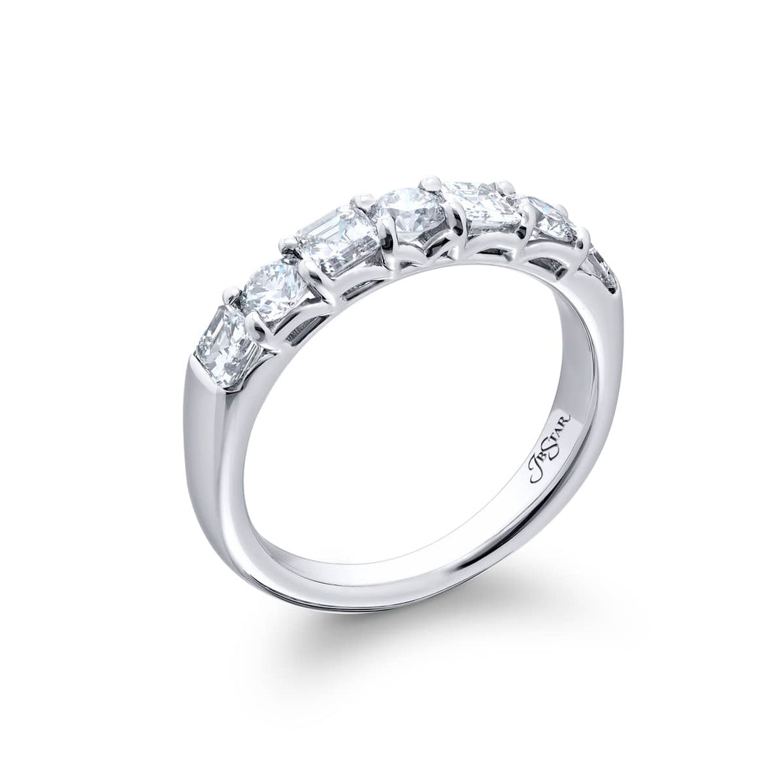 Classic Square Emerald-Cut and Round Diamond Band in Pure Platinum