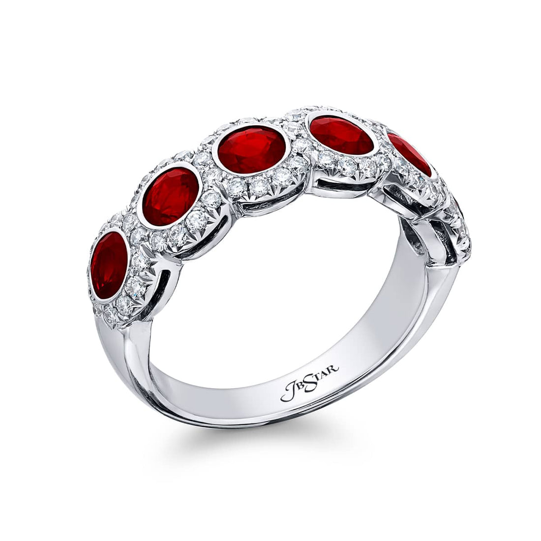Platinum Round Ruby and Diamond Micro Pave Band