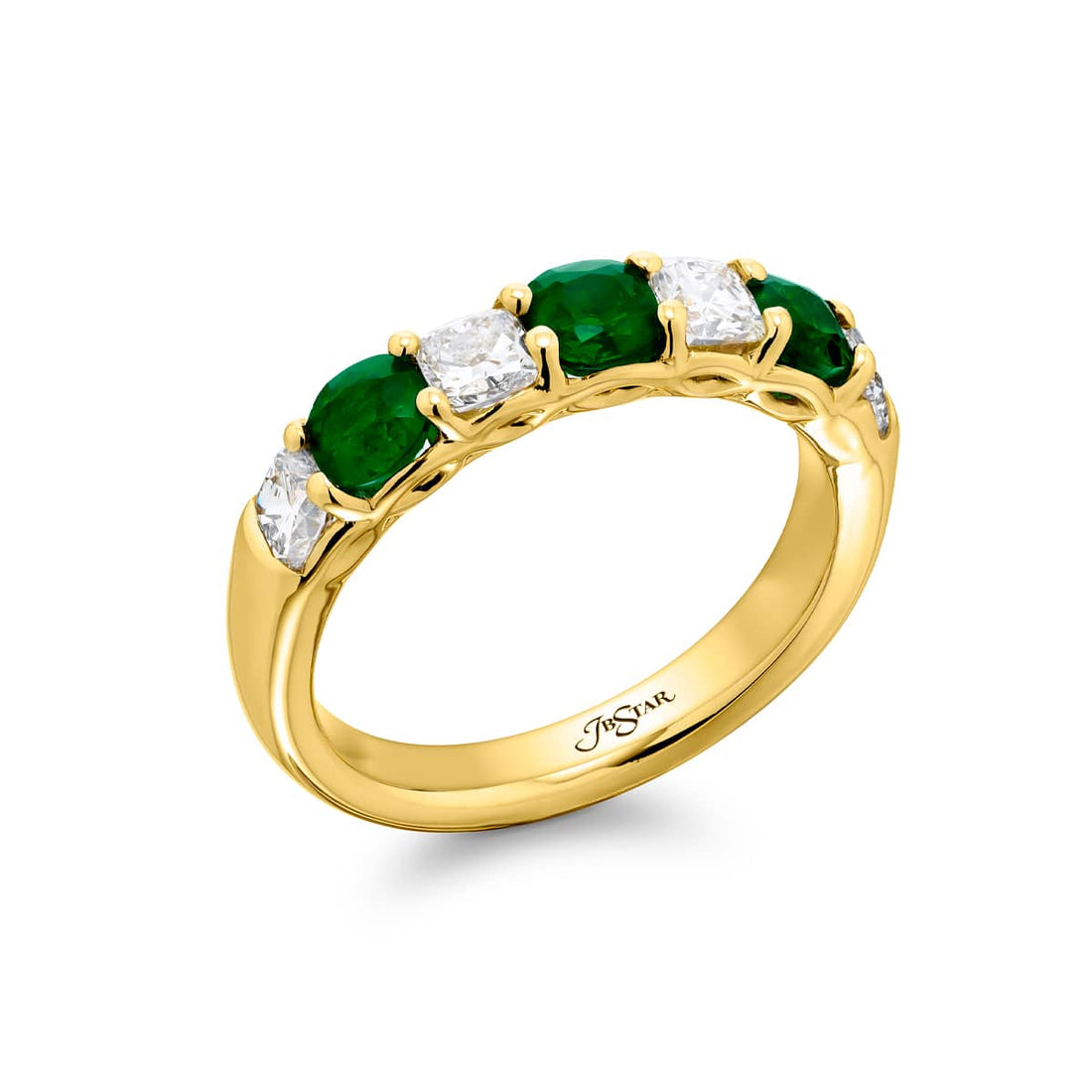 18K Yellow Gold Cushion-Cut Emerald and Diamond Band