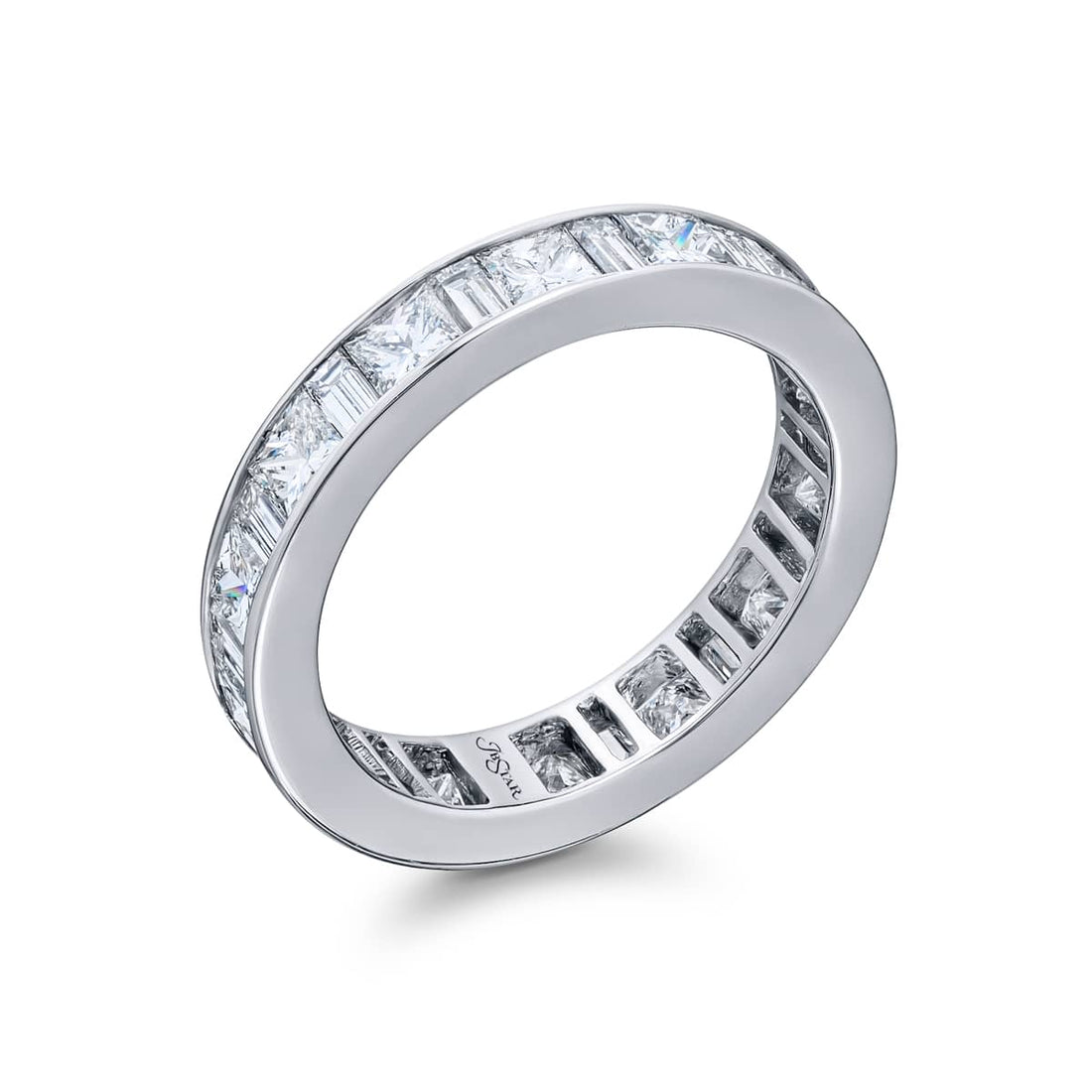 Platinum Princess-Cut & Straight Baguette Diamond Eternity Band