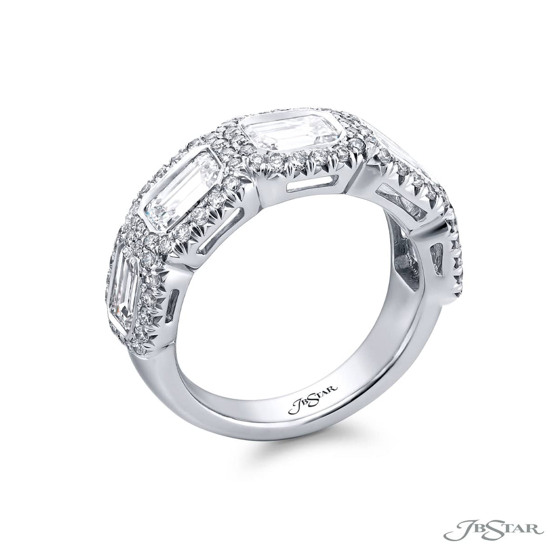 Platinum Emerald-Cut East-West Pave Diamond Band