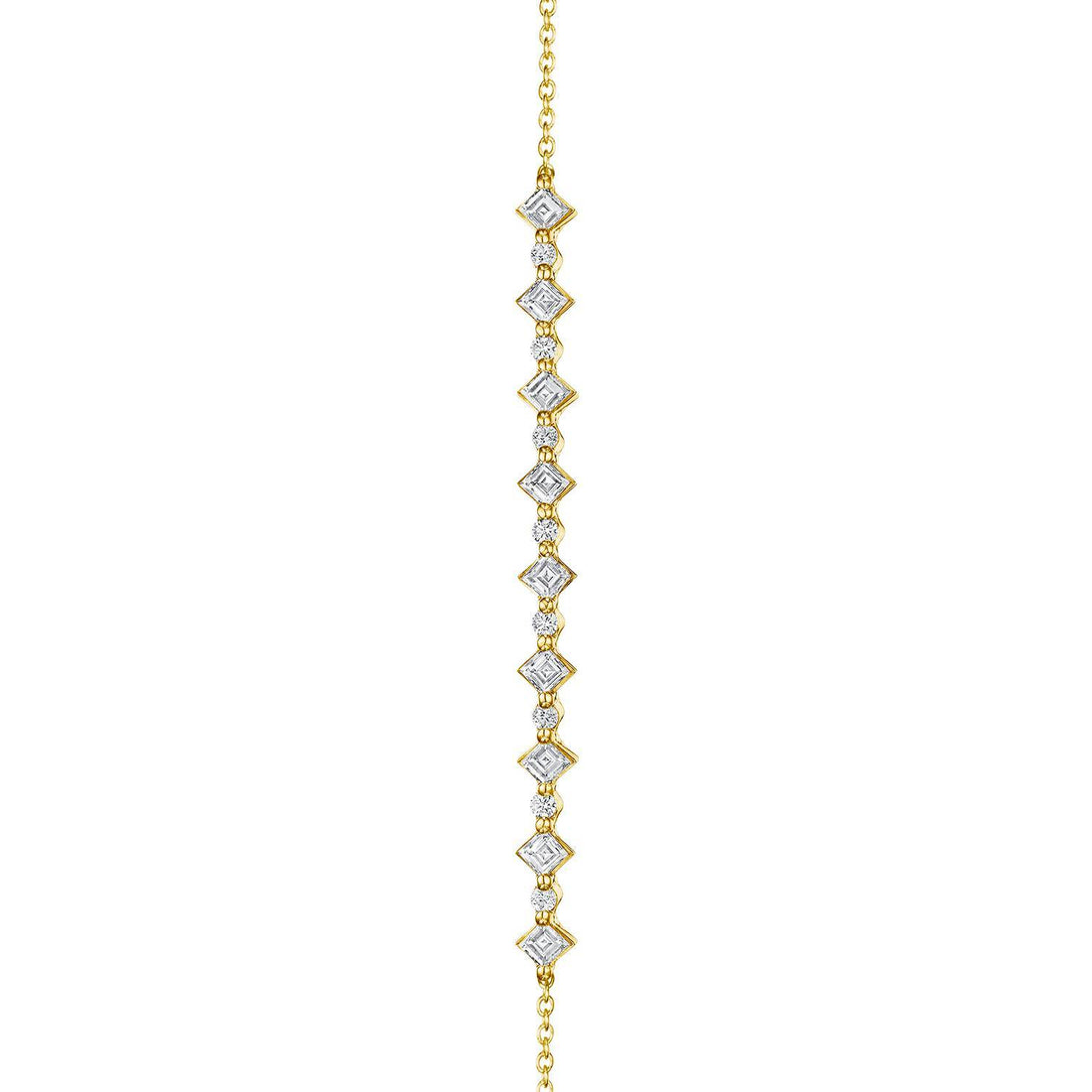 Carré and Round Diamond Bracelet in 18kt Yellow Gold