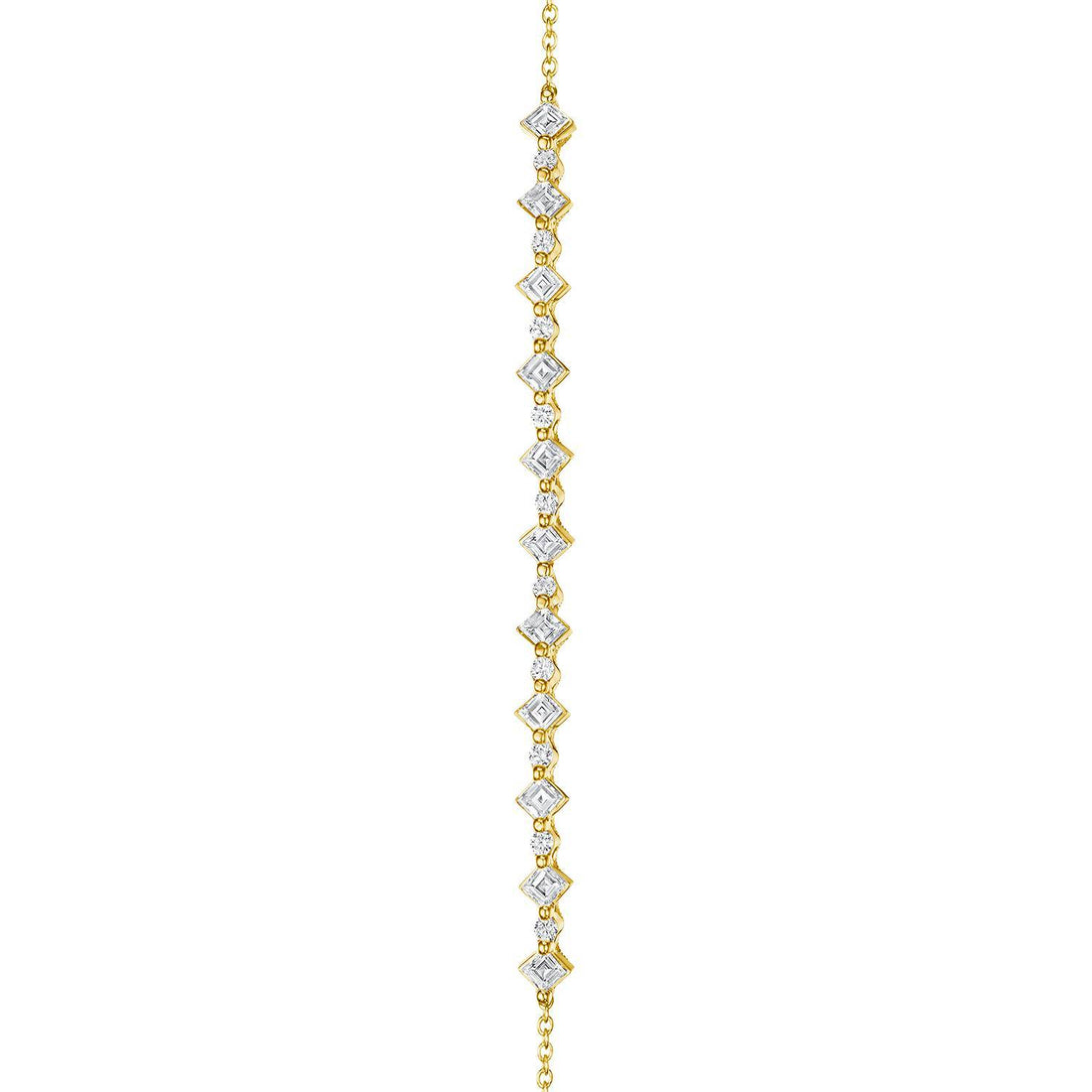 Carré and Round Diamond Bracelet in 18kt Yellow Gold