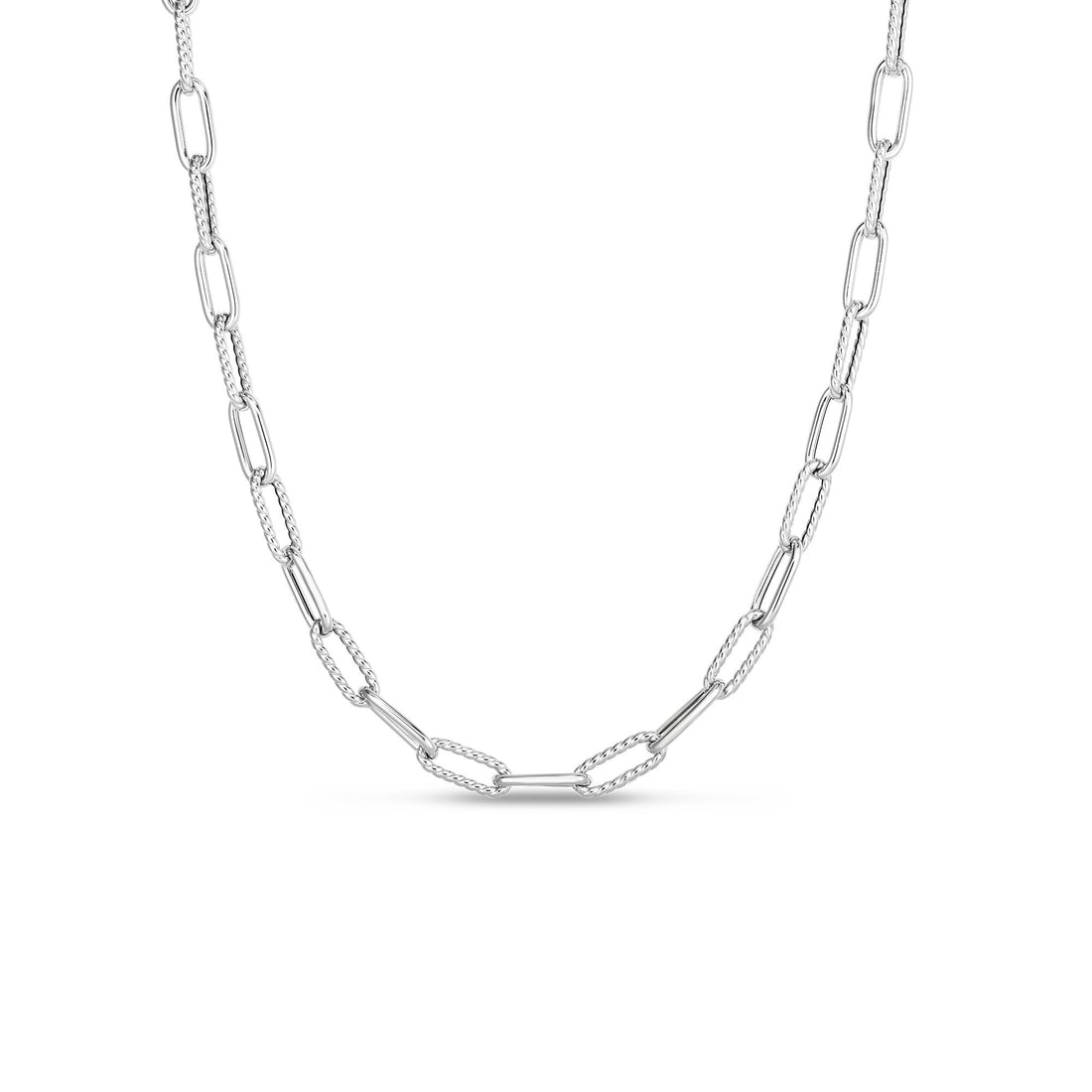 Designer Gold Alternating Polished and Fluted Paperclip Link Chain Necklace